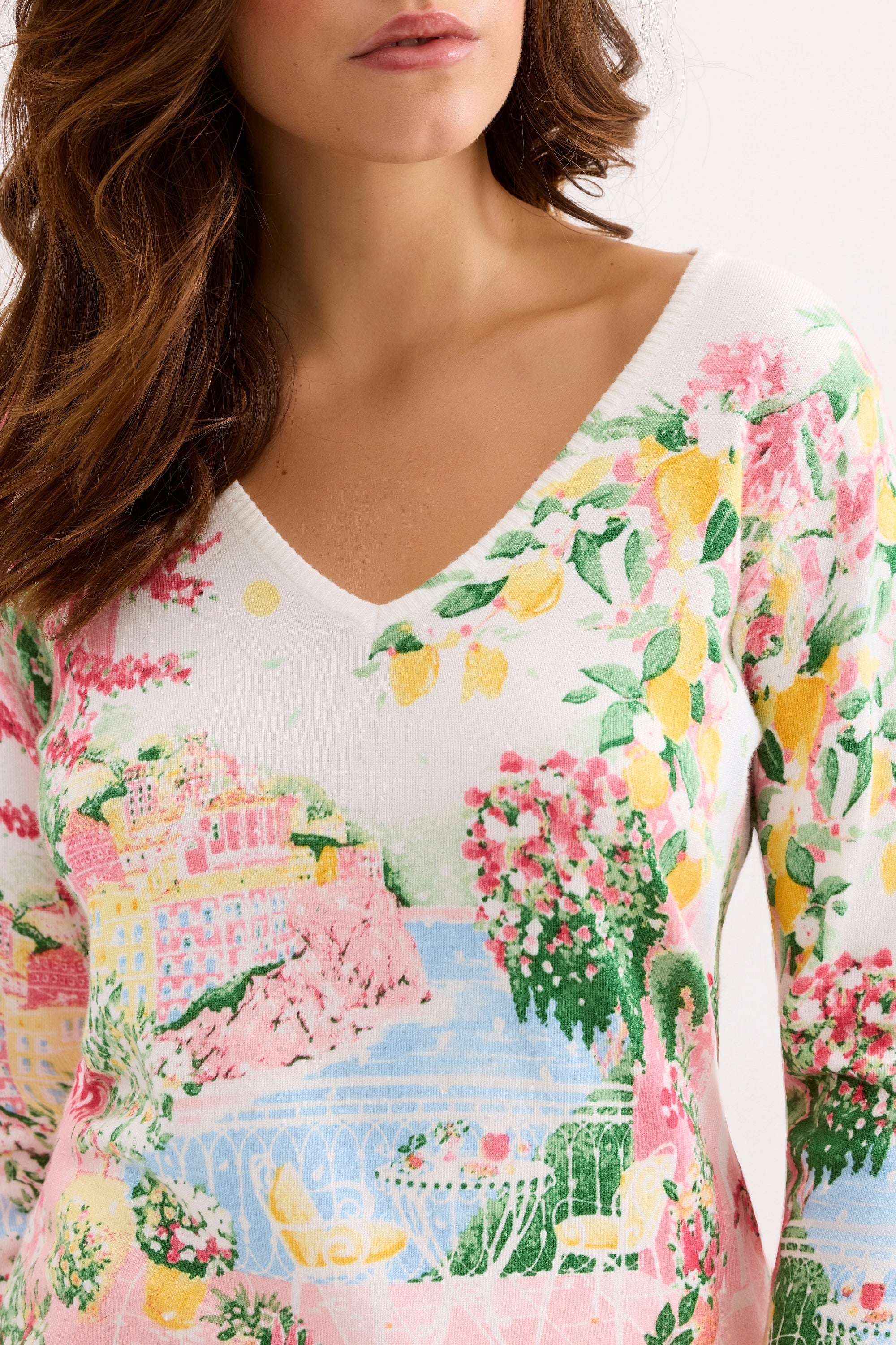 Pull imprimé paysage pastel