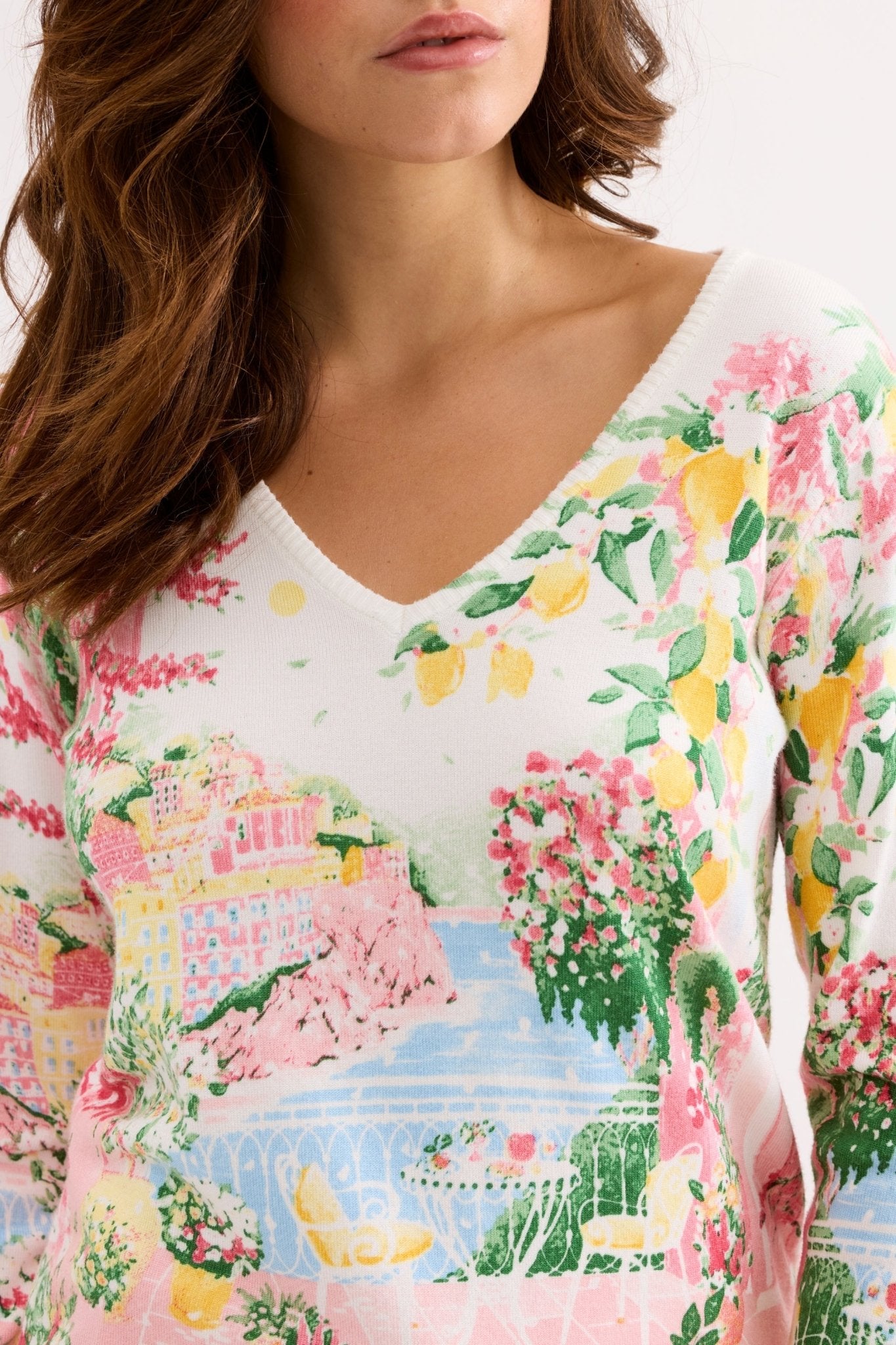 Pull imprimé paysage pastel