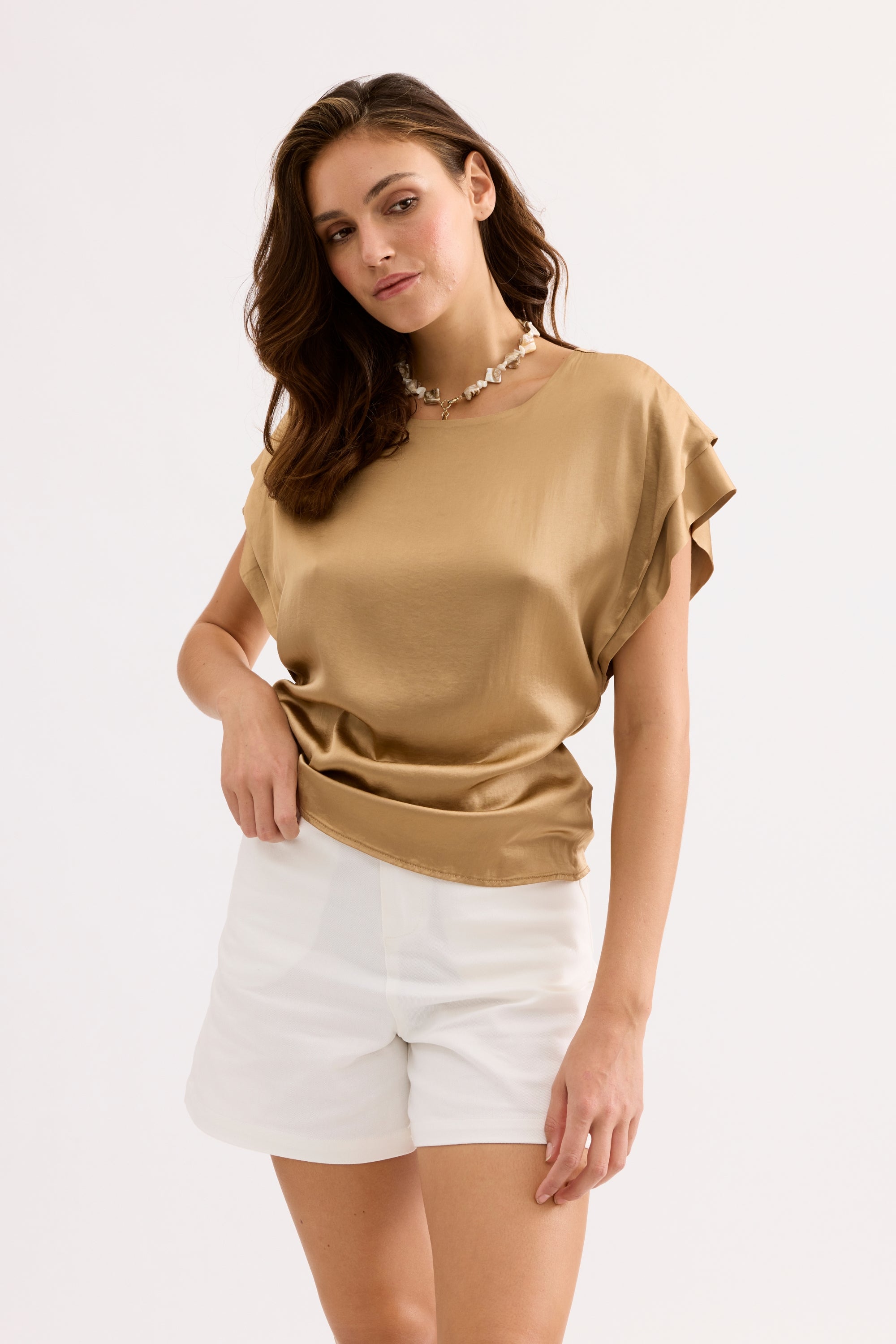 T-shirt fluide à manches courtes beige