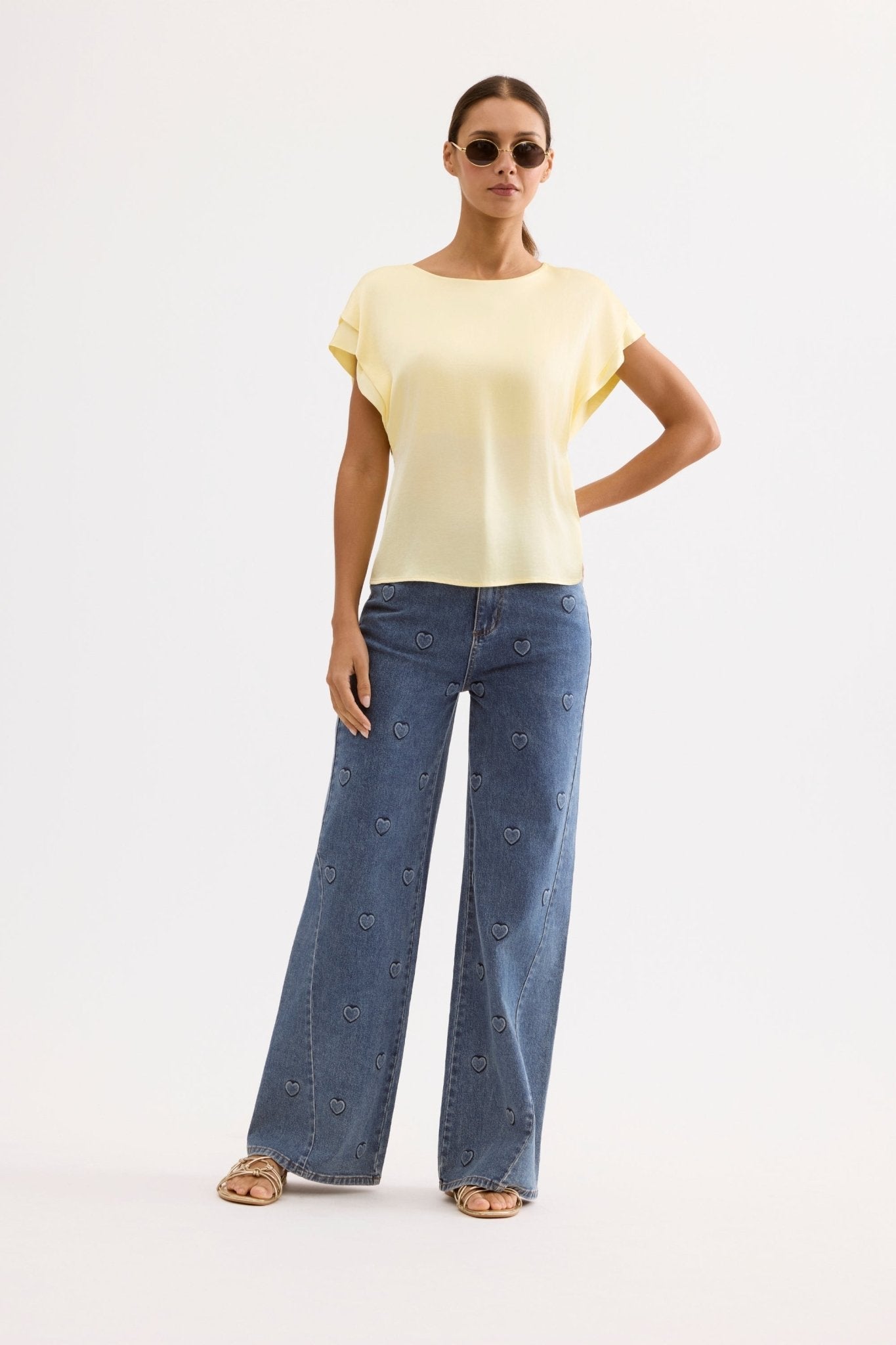 T-shirt fluide à manches courtes jaune