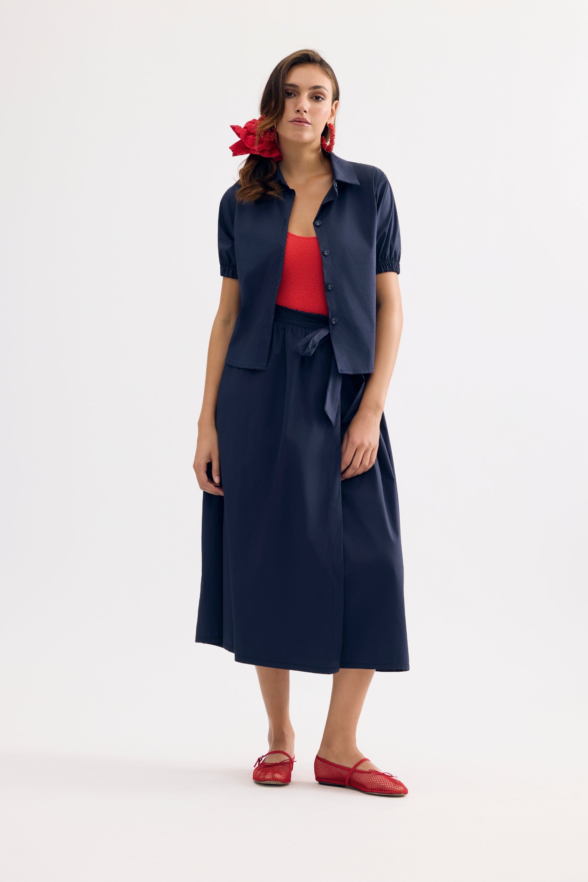 Chemise ajustée manches courtes marine