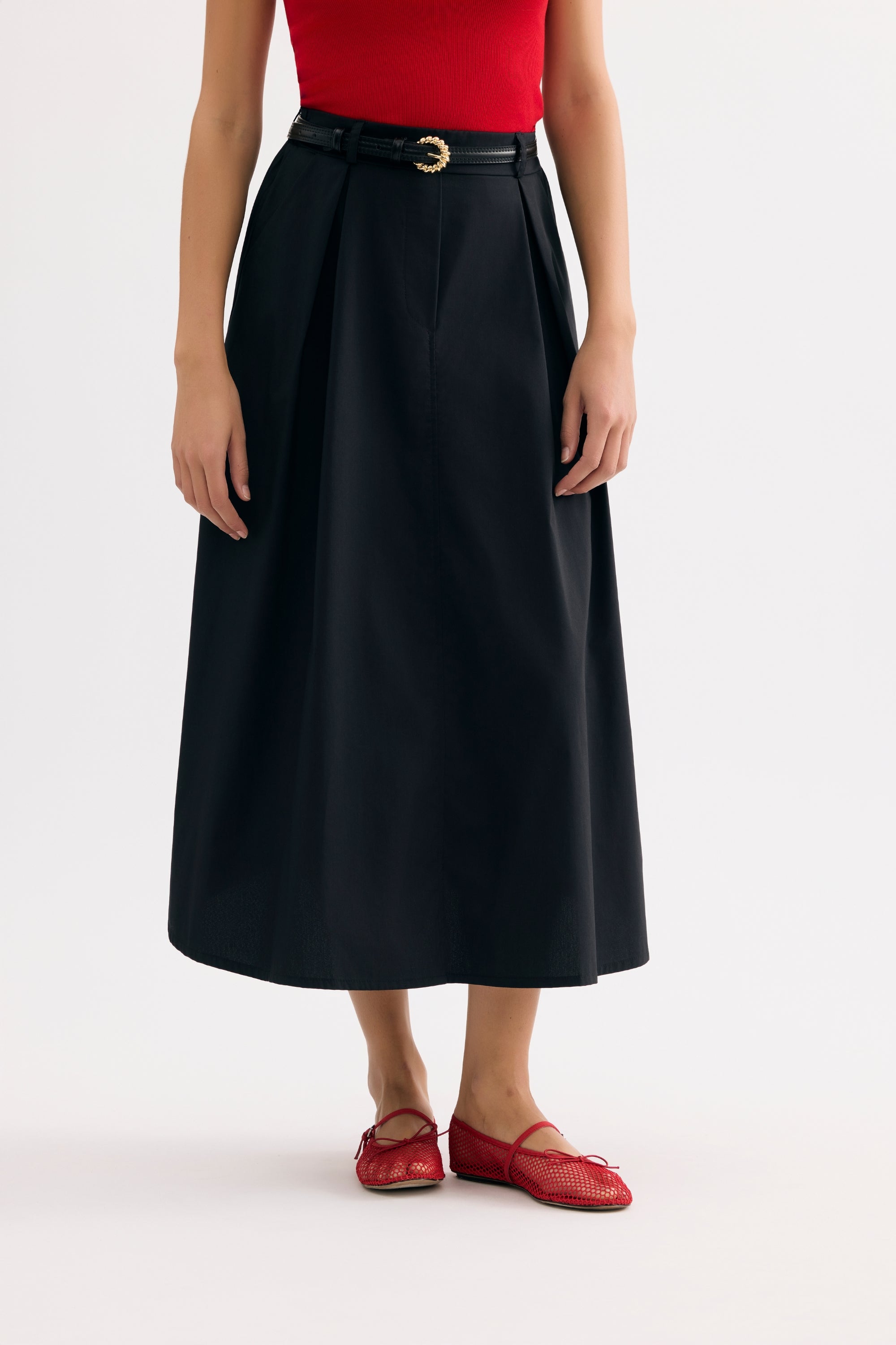 Jupe midi évasée taille haute noir