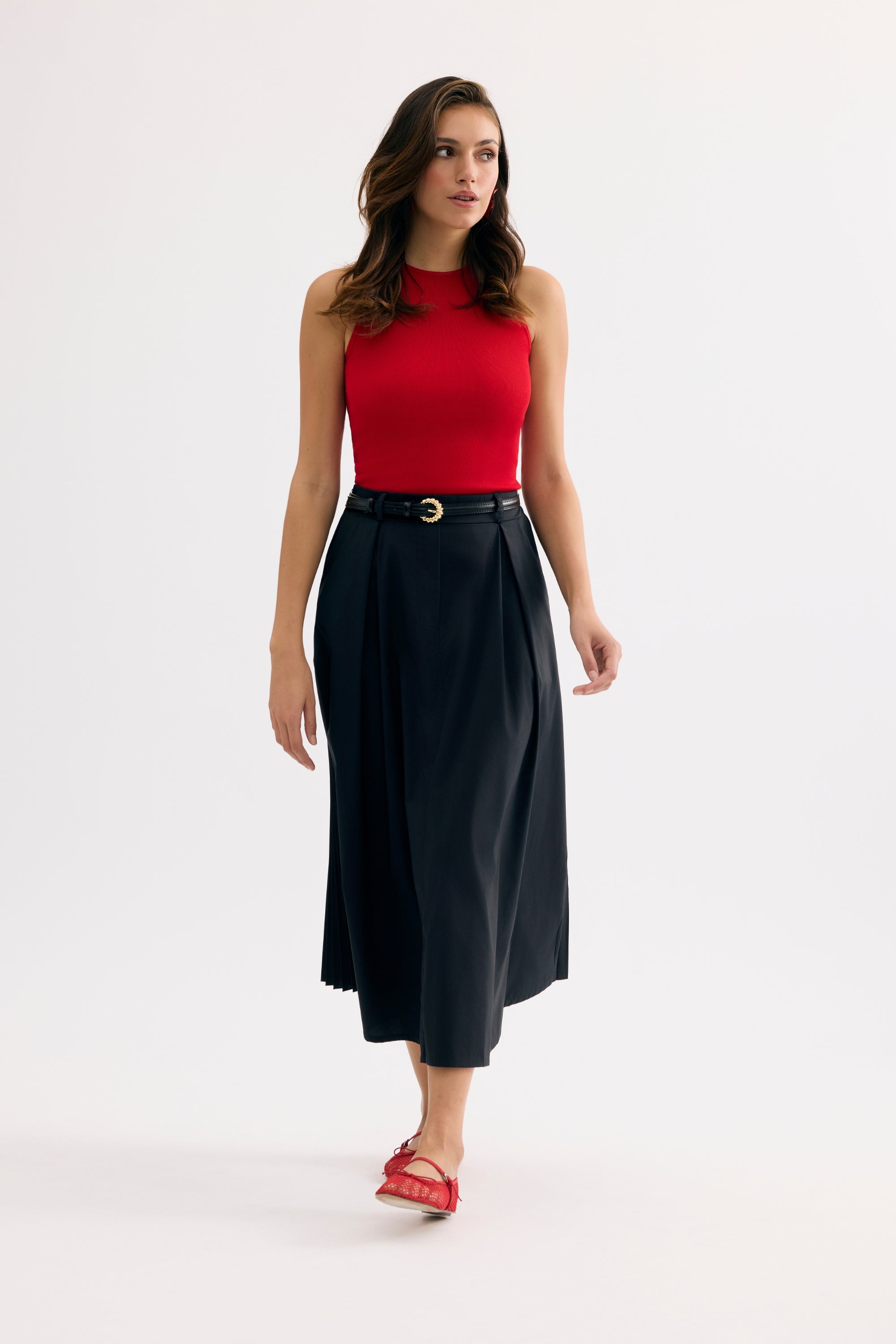 Jupe midi évasée taille haute noir