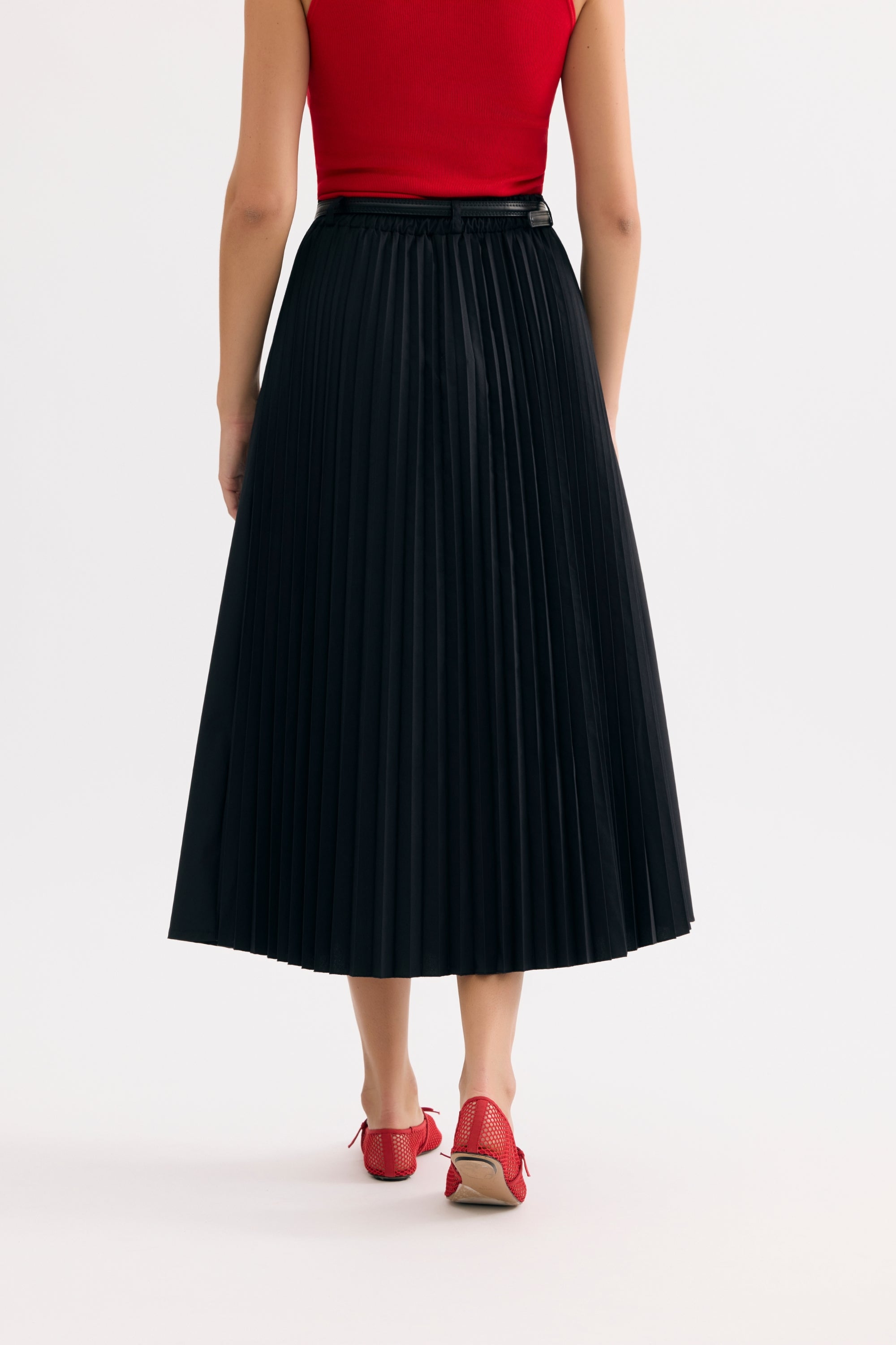 Jupe midi évasée taille haute noir