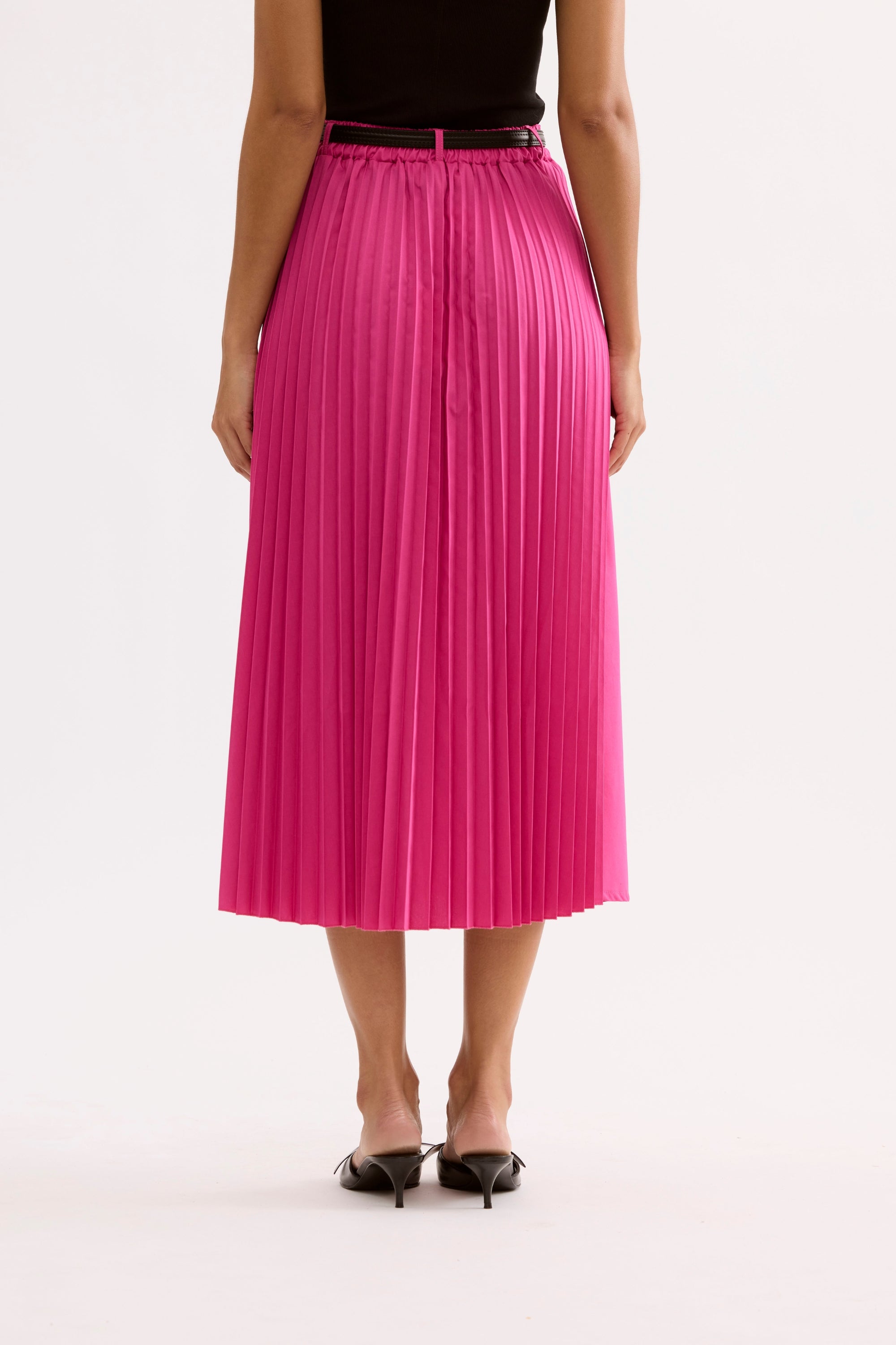 Jupe midi évasée taille haute framboise