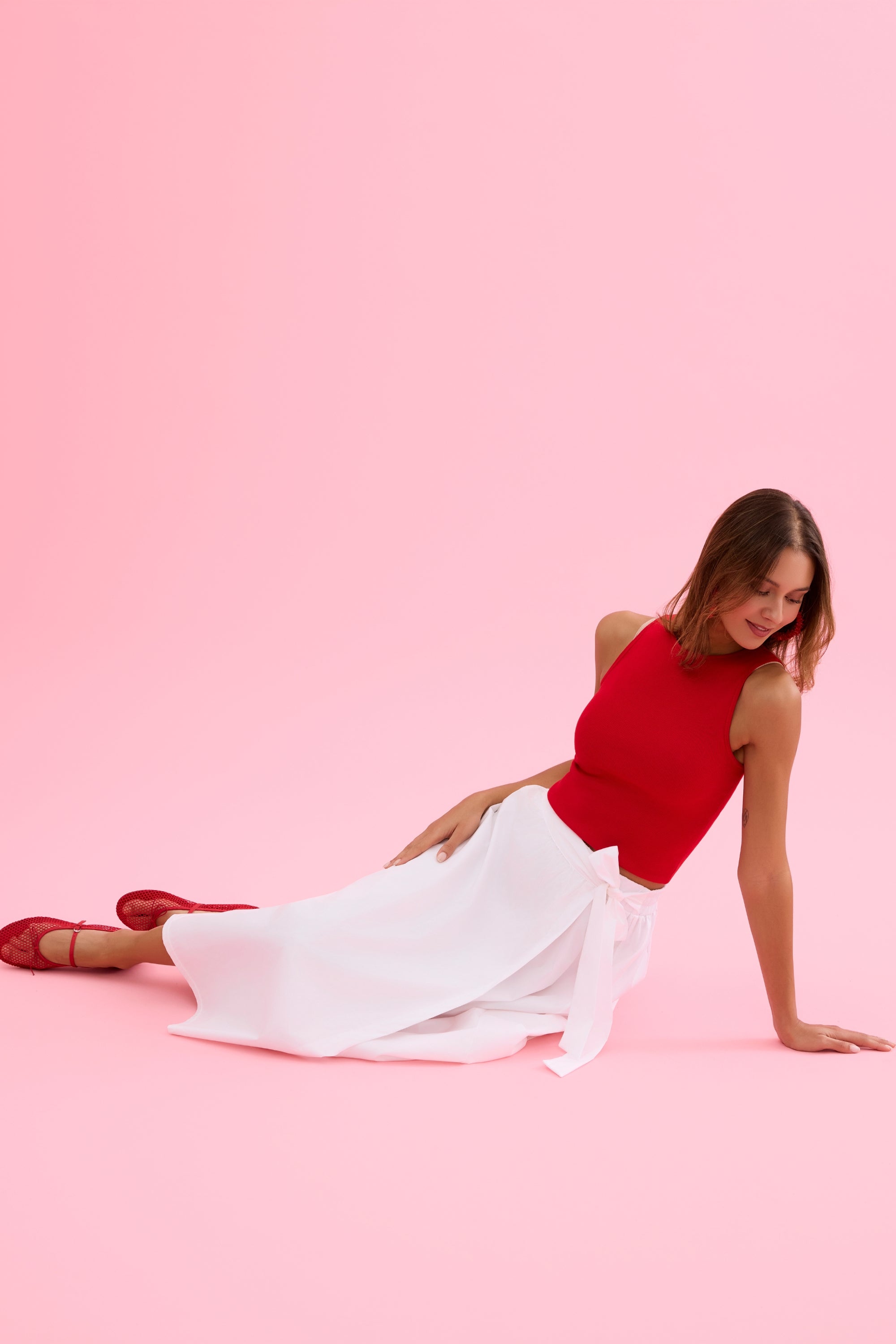 Jupe midi ceinturée blanc