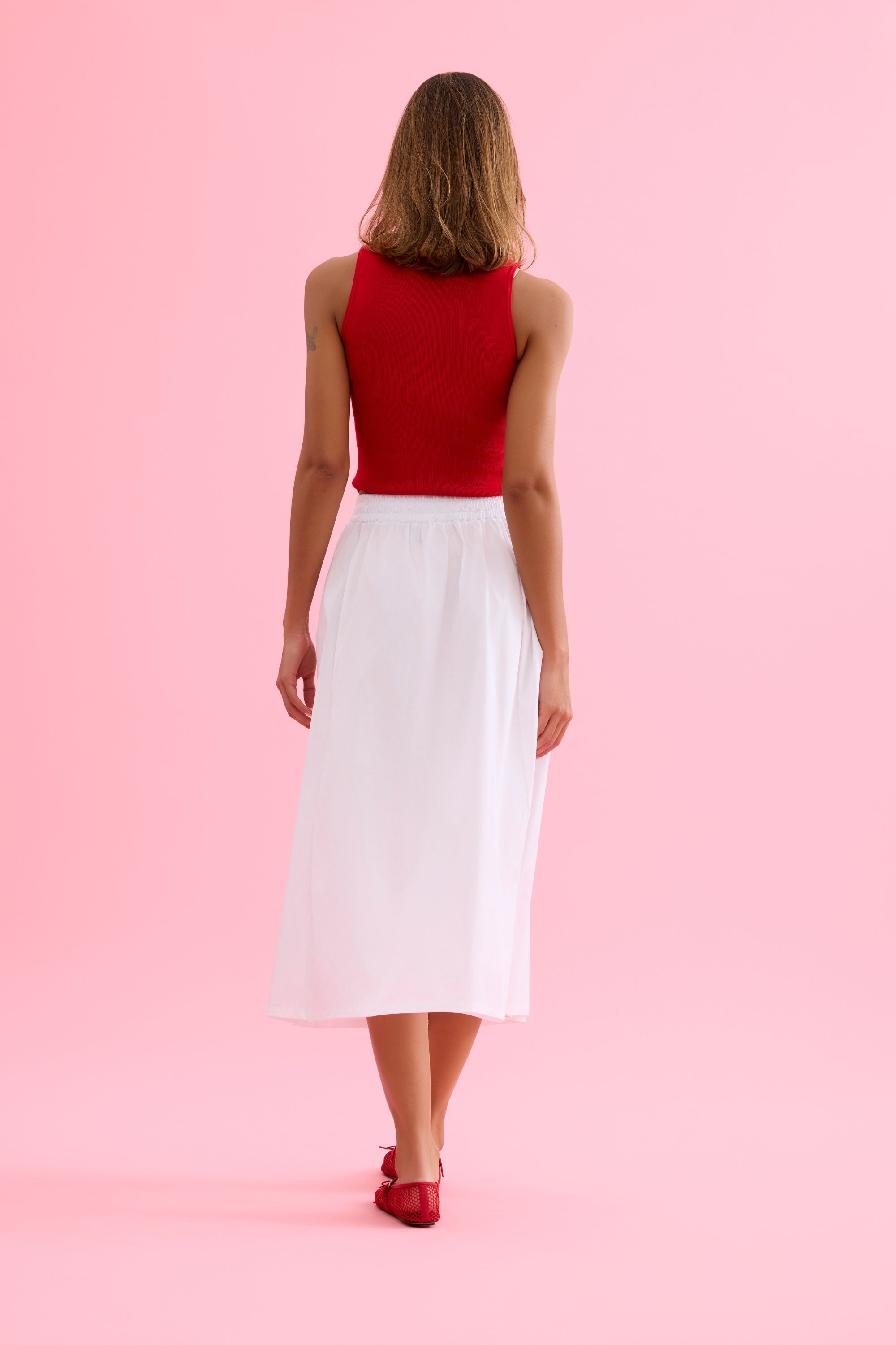 Jupe midi ceinturée blanc