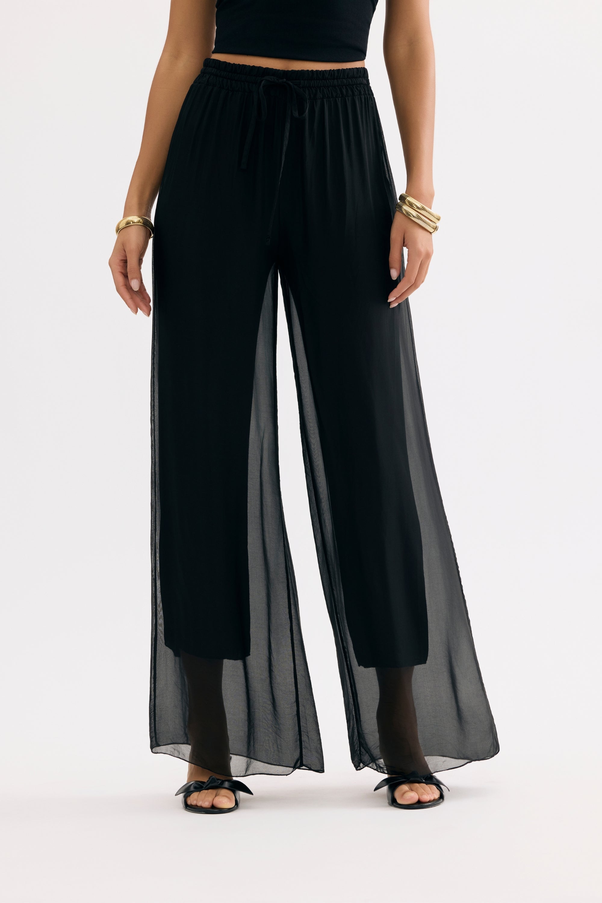 Pantalon fluide transparent noir