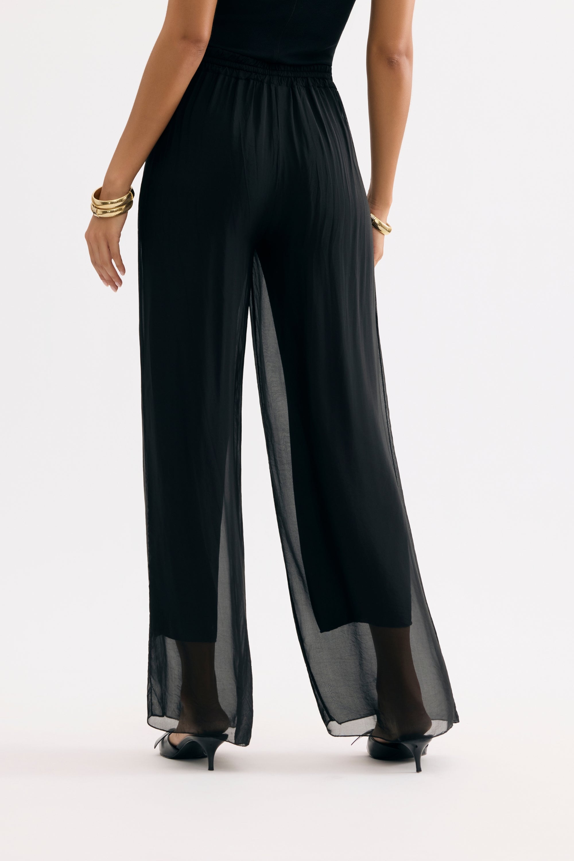Pantalon fluide transparent noir