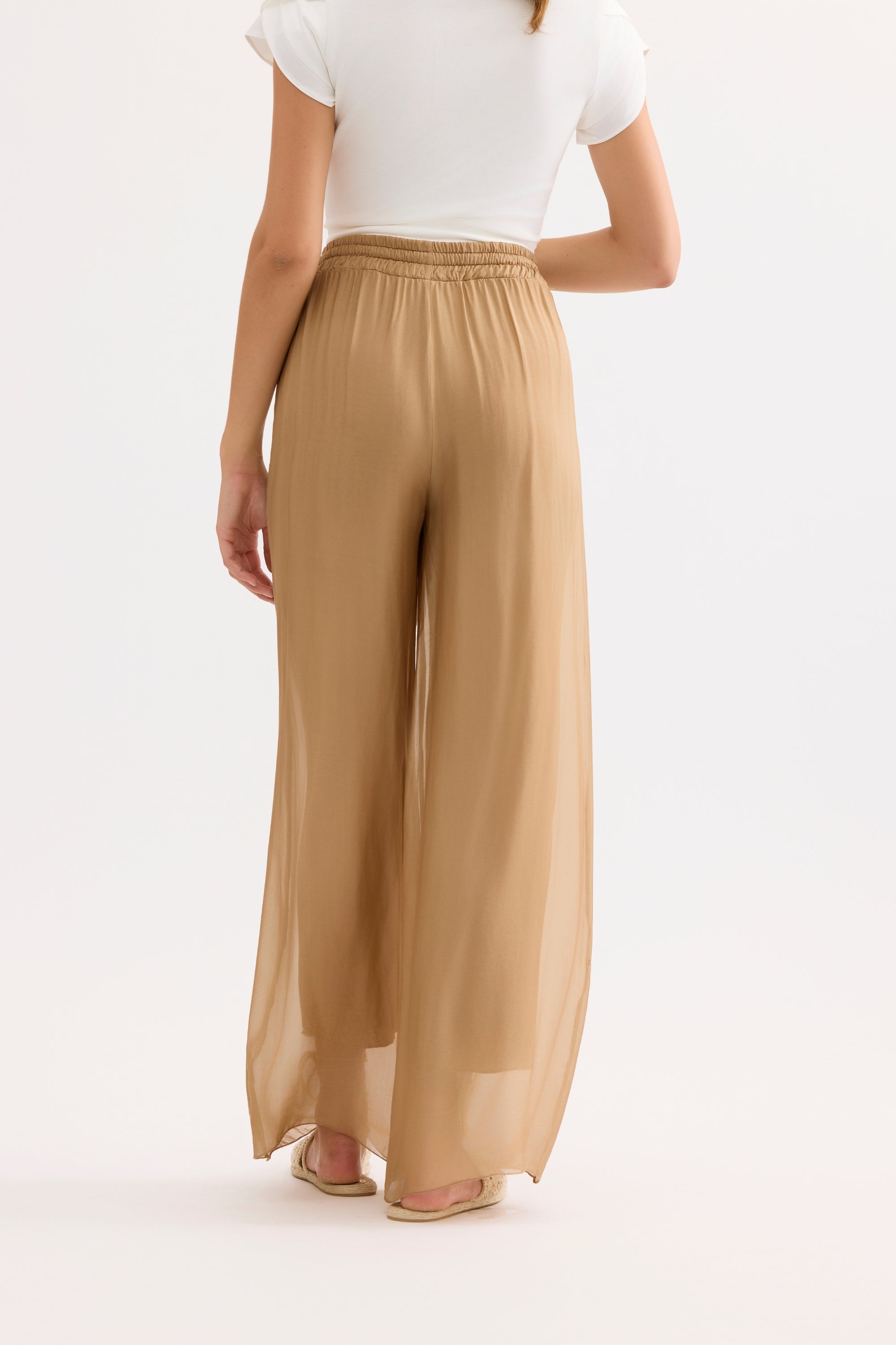 Pantalon fluide transparent camel