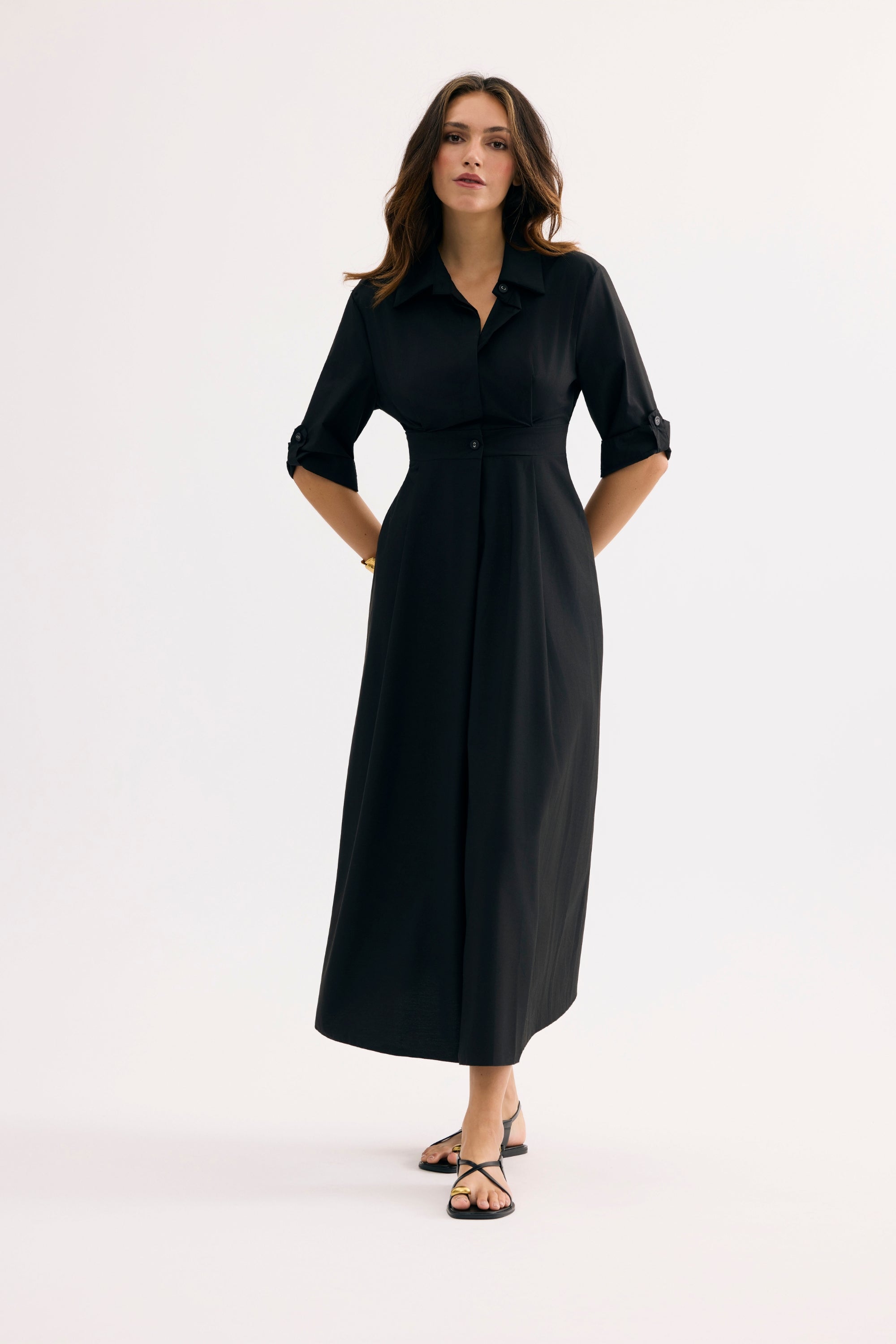Robe longue élégante manches 3/4 noire