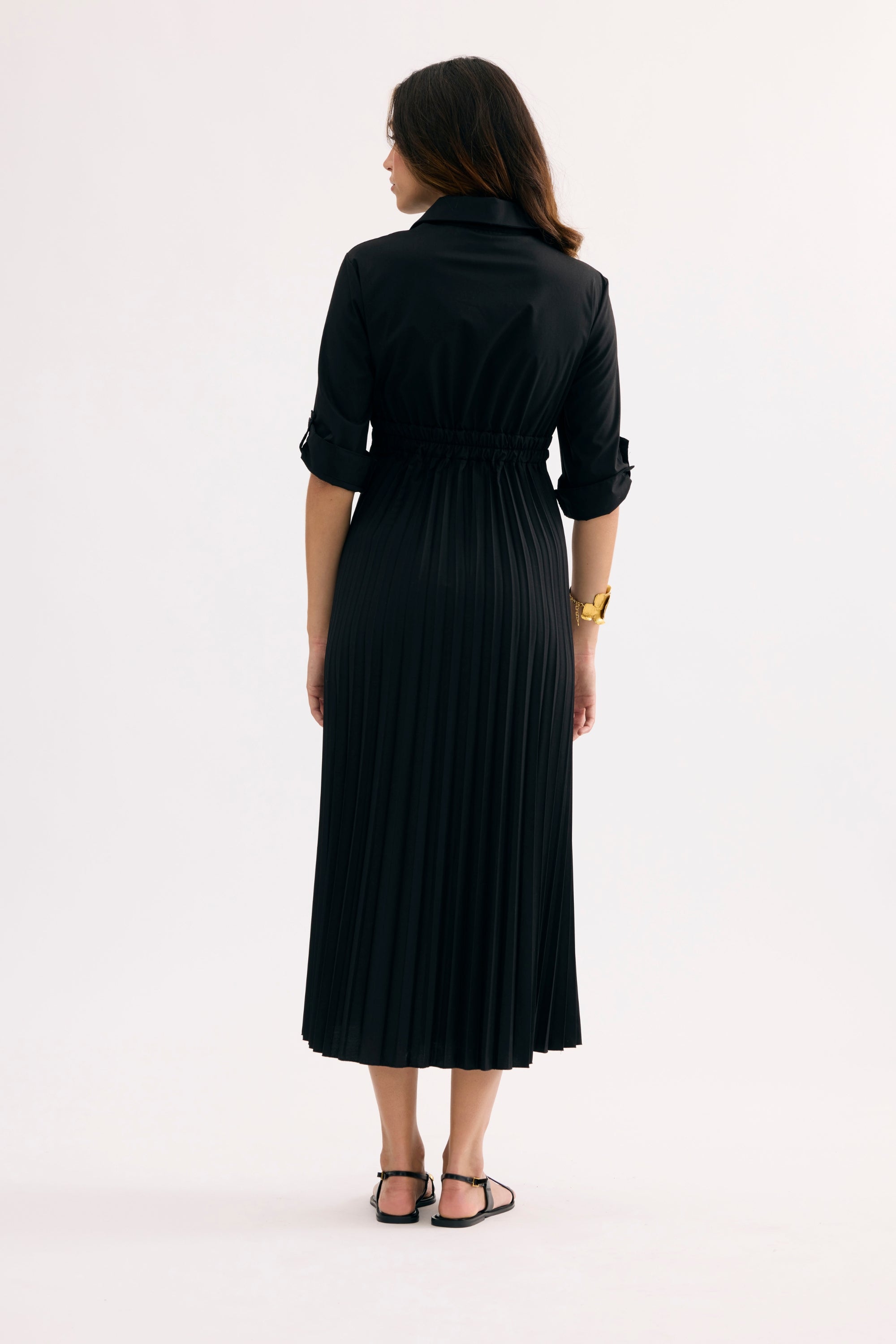 Robe longue élégante manches 3/4 noire