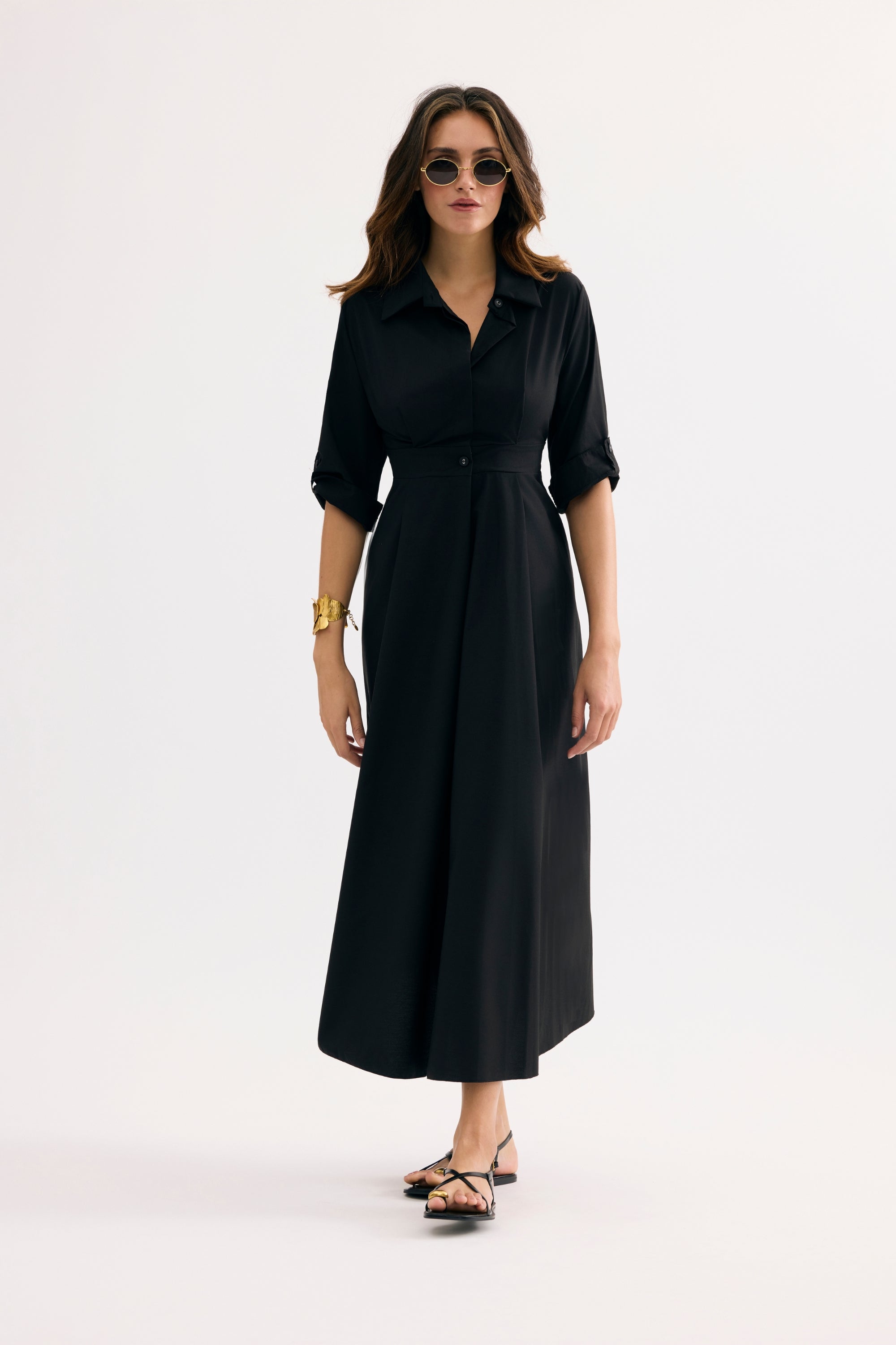 Robe longue élégante manches 3/4 noire