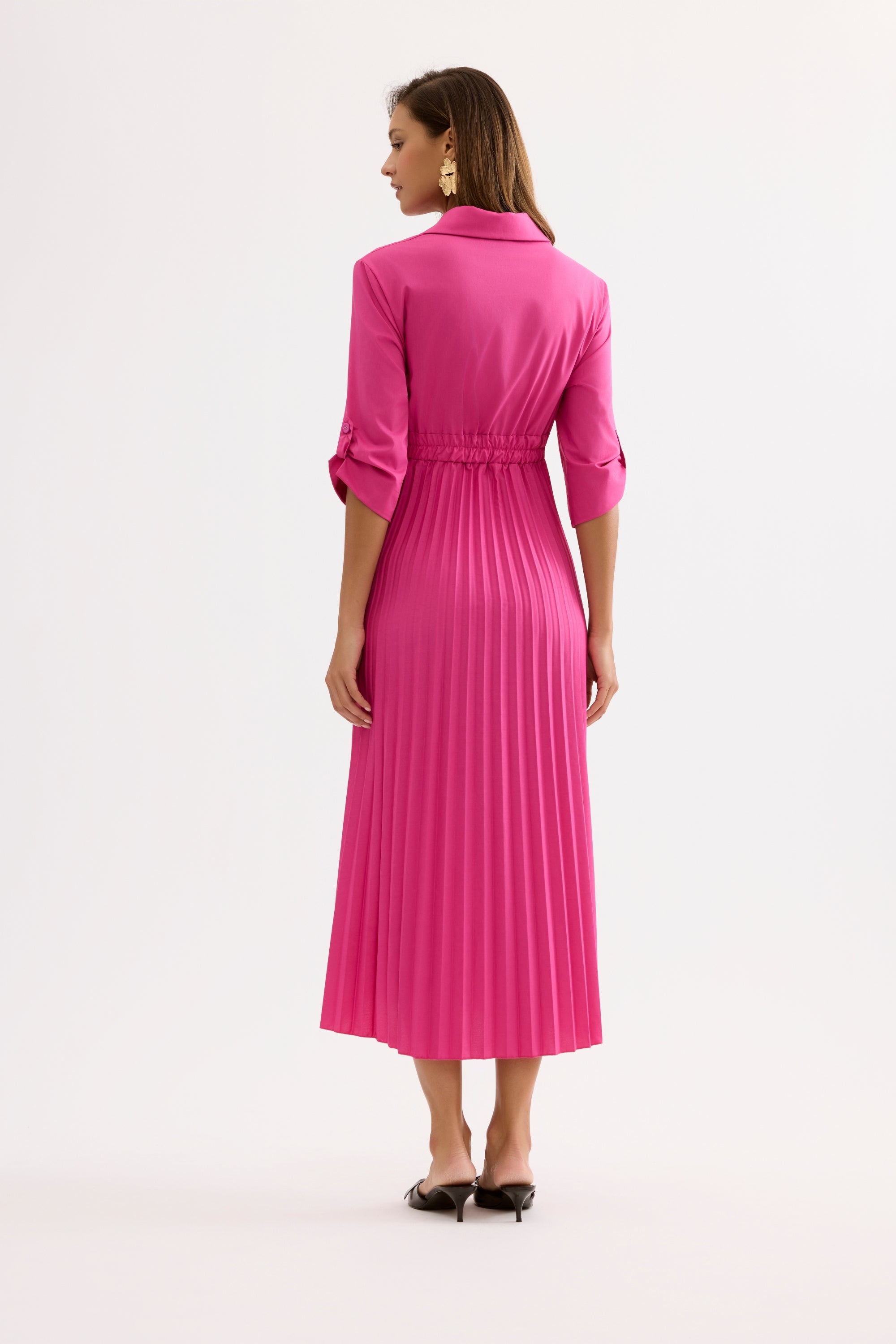 Robe longue élégante manches 3/4 rose