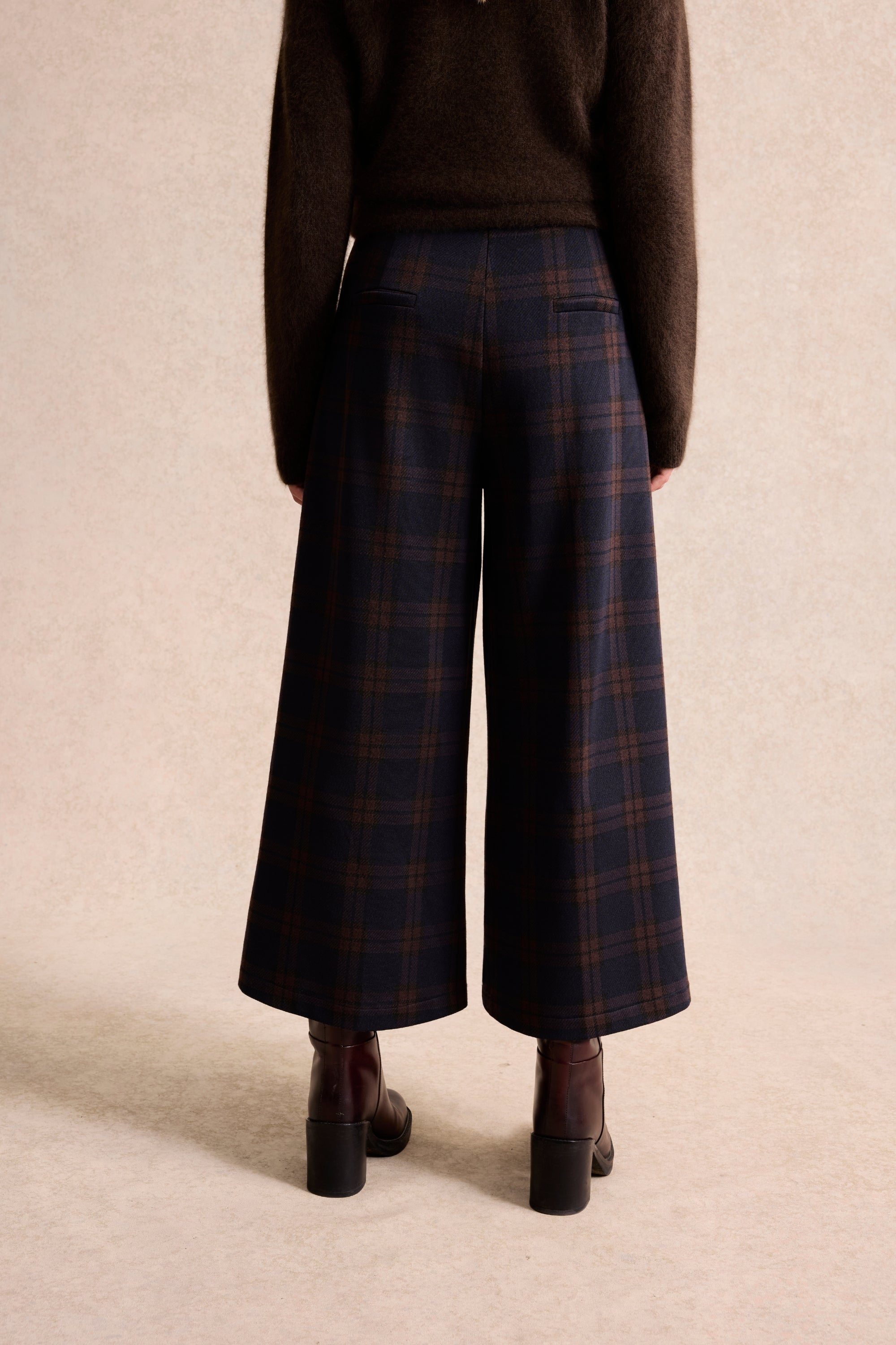 Pantalon large à carreaux marron
