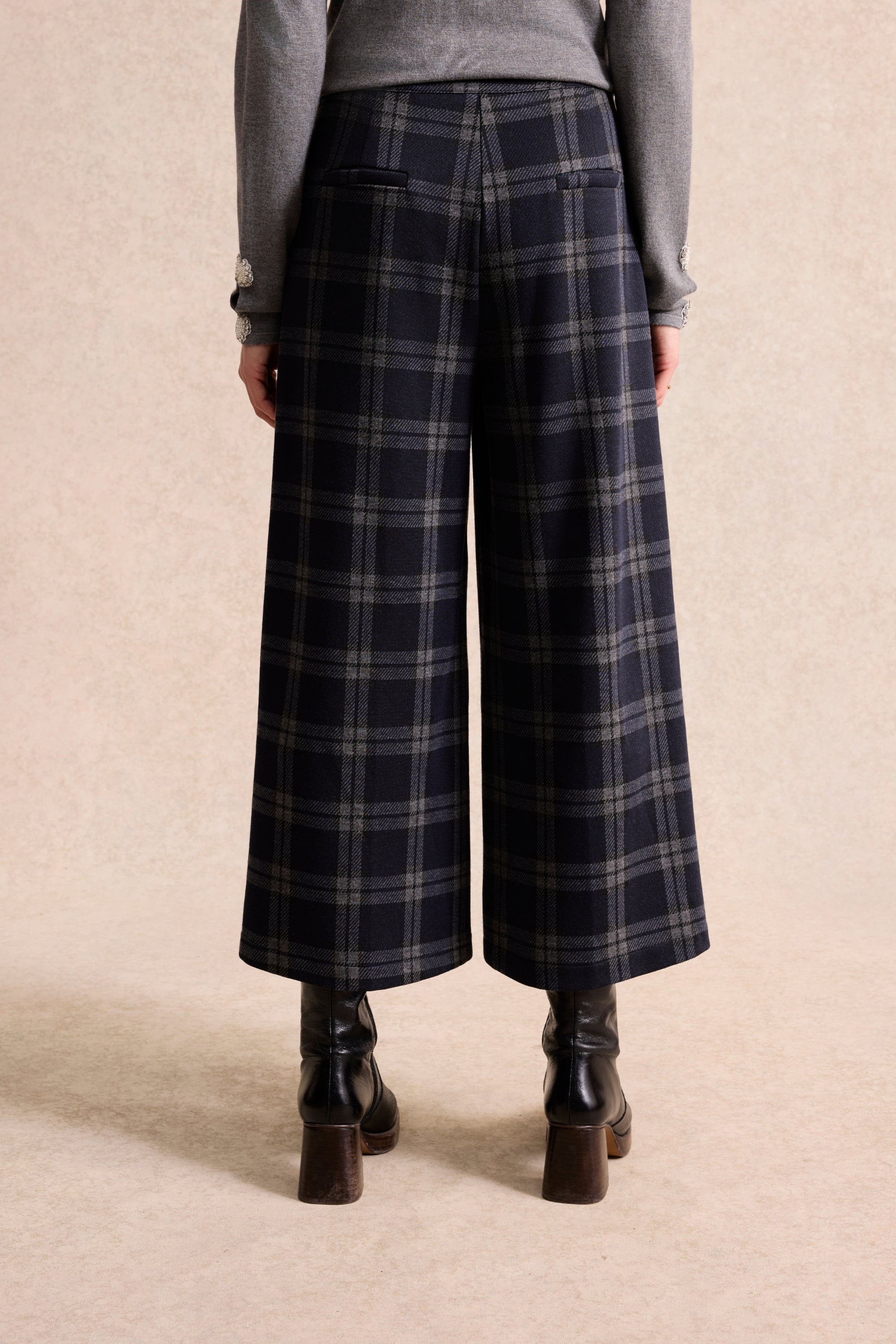 Pantalon large à carreaux gris