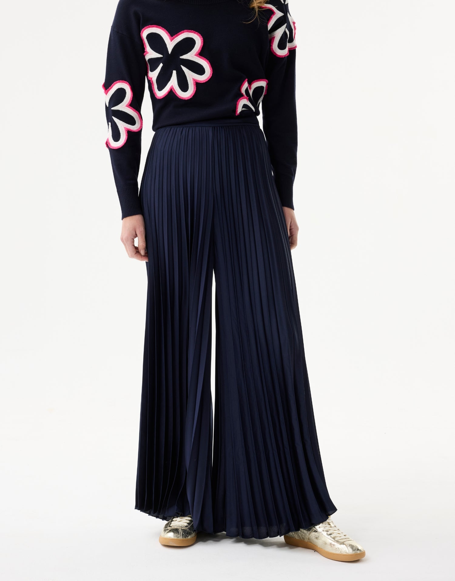 Pantalon plissé fluide bleu marine