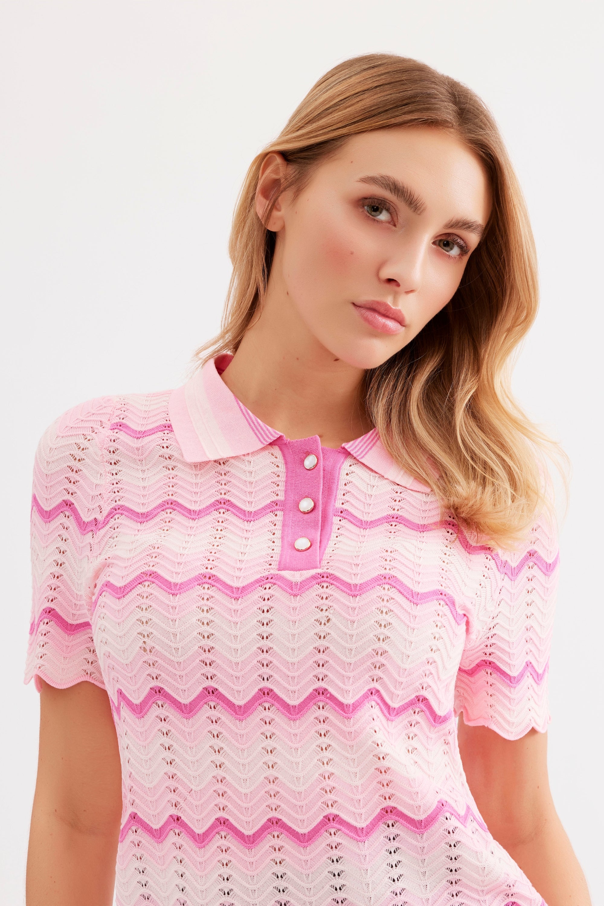 T-shirt maille ajourée col polo