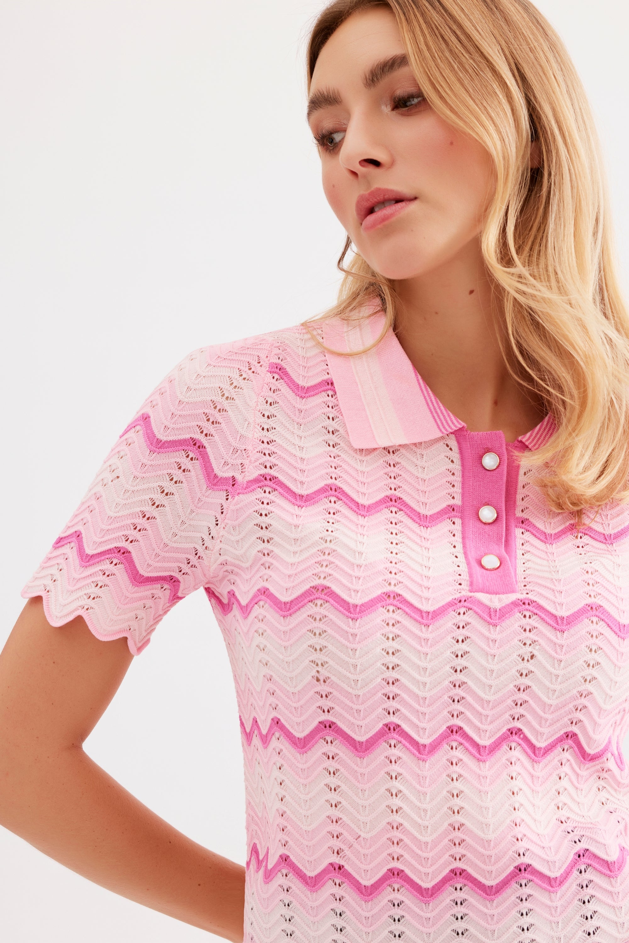 T-shirt maille ajourée col polo