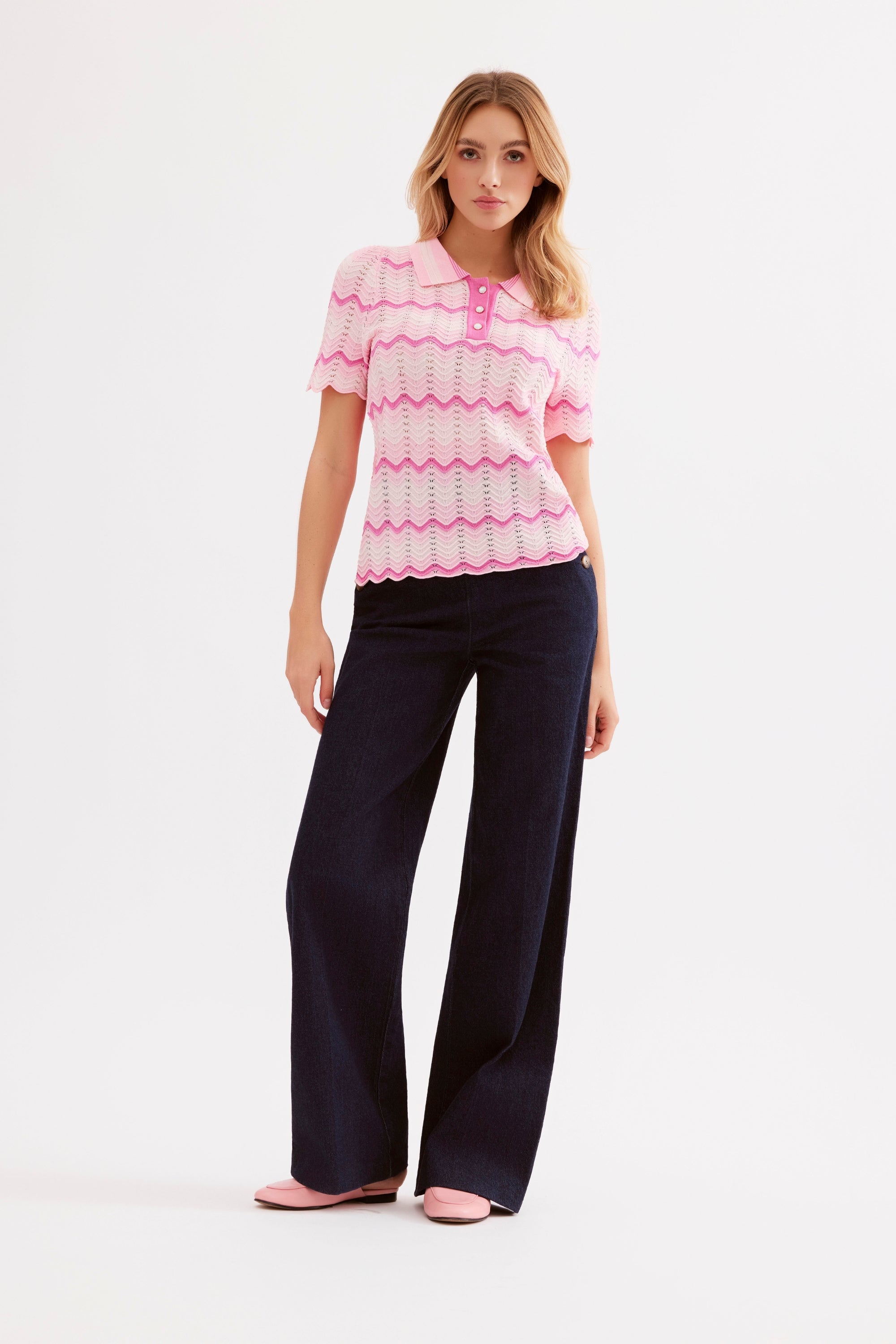 T-shirt maille ajourée col polo