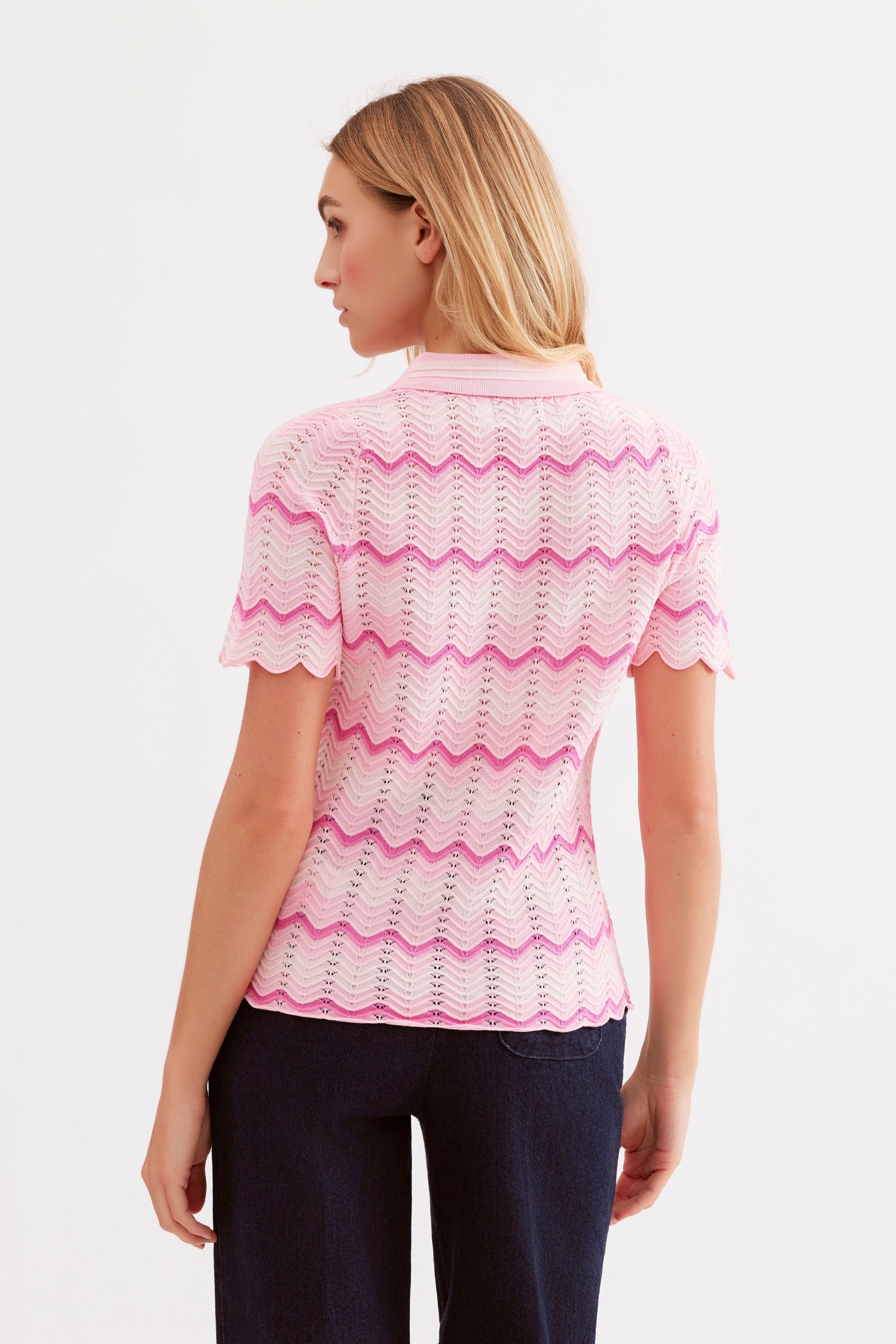 T-shirt maille ajourée col polo