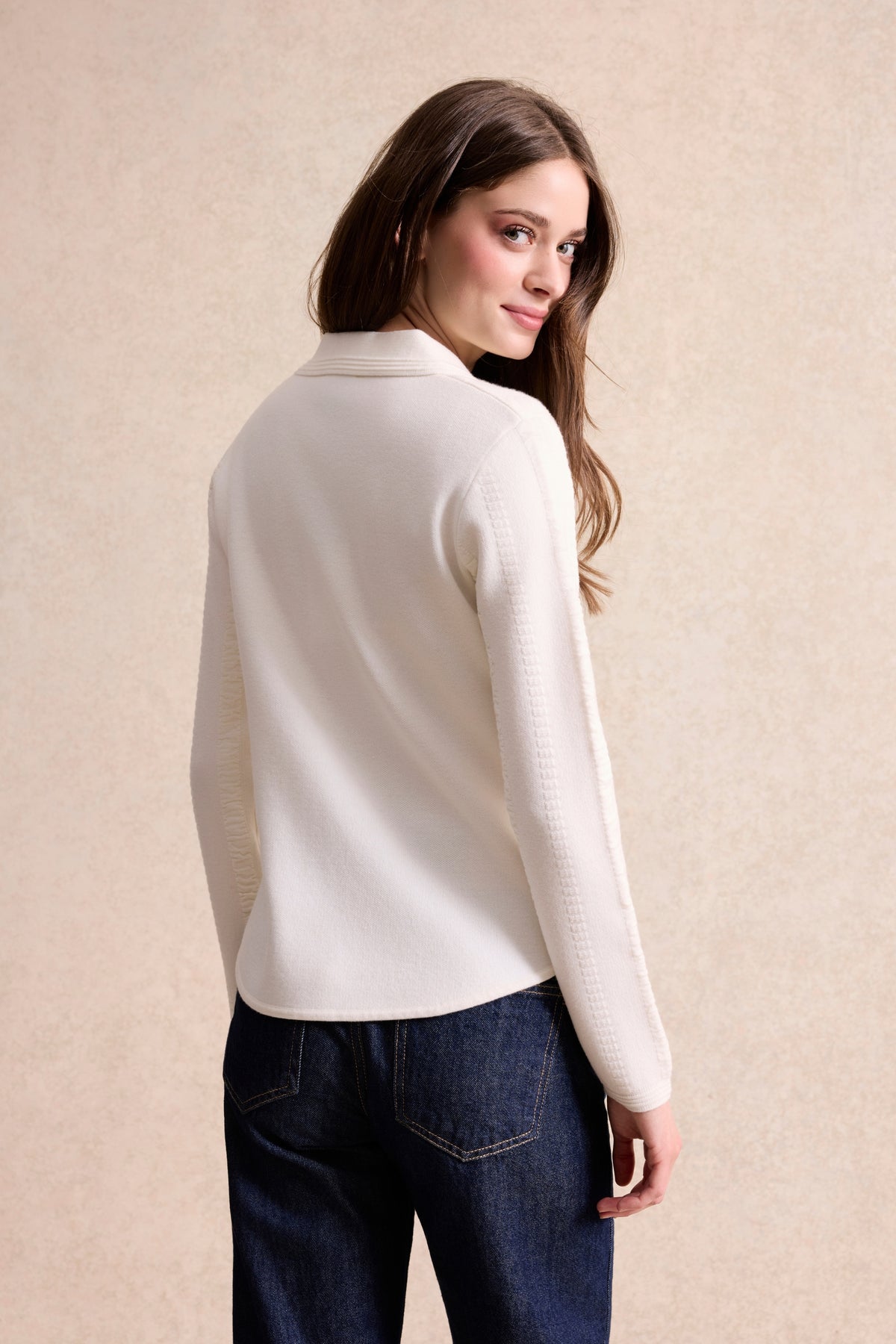 Pull polo coloré écru