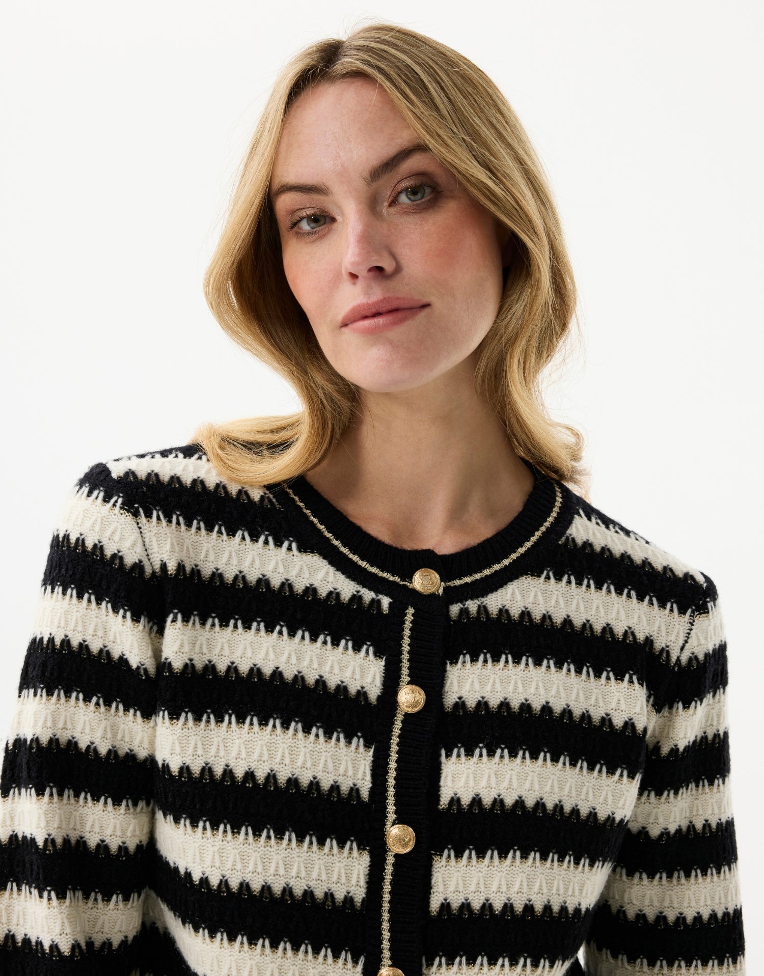 Gestreifter Cardigan in Schwarz und Ecru aus Wolle