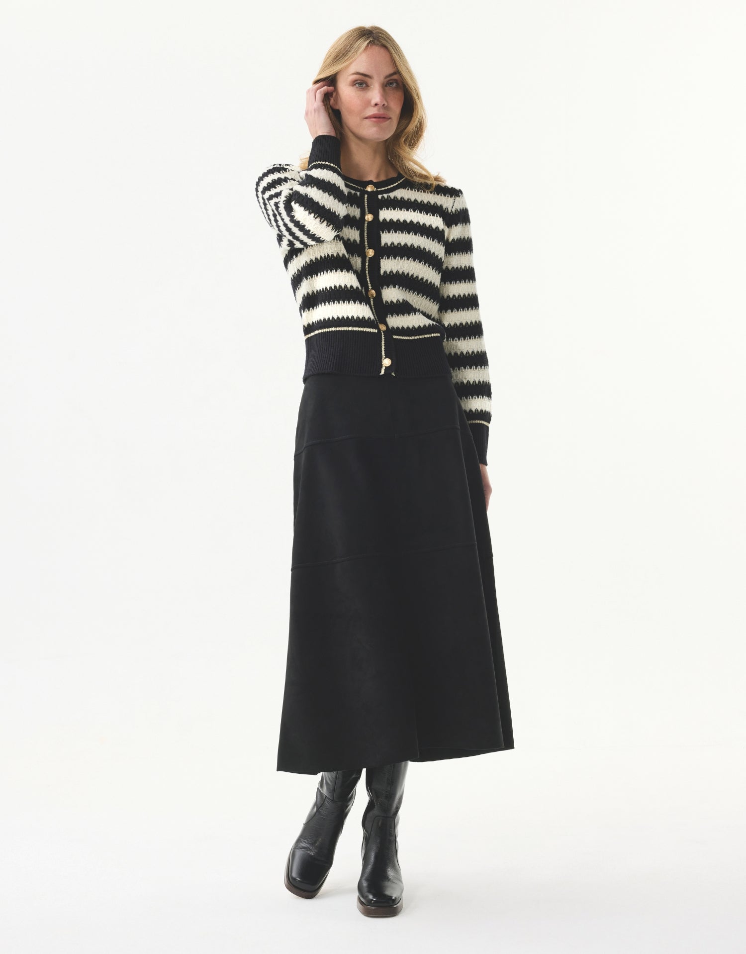Gestreifter Cardigan in Schwarz und Ecru aus Wolle