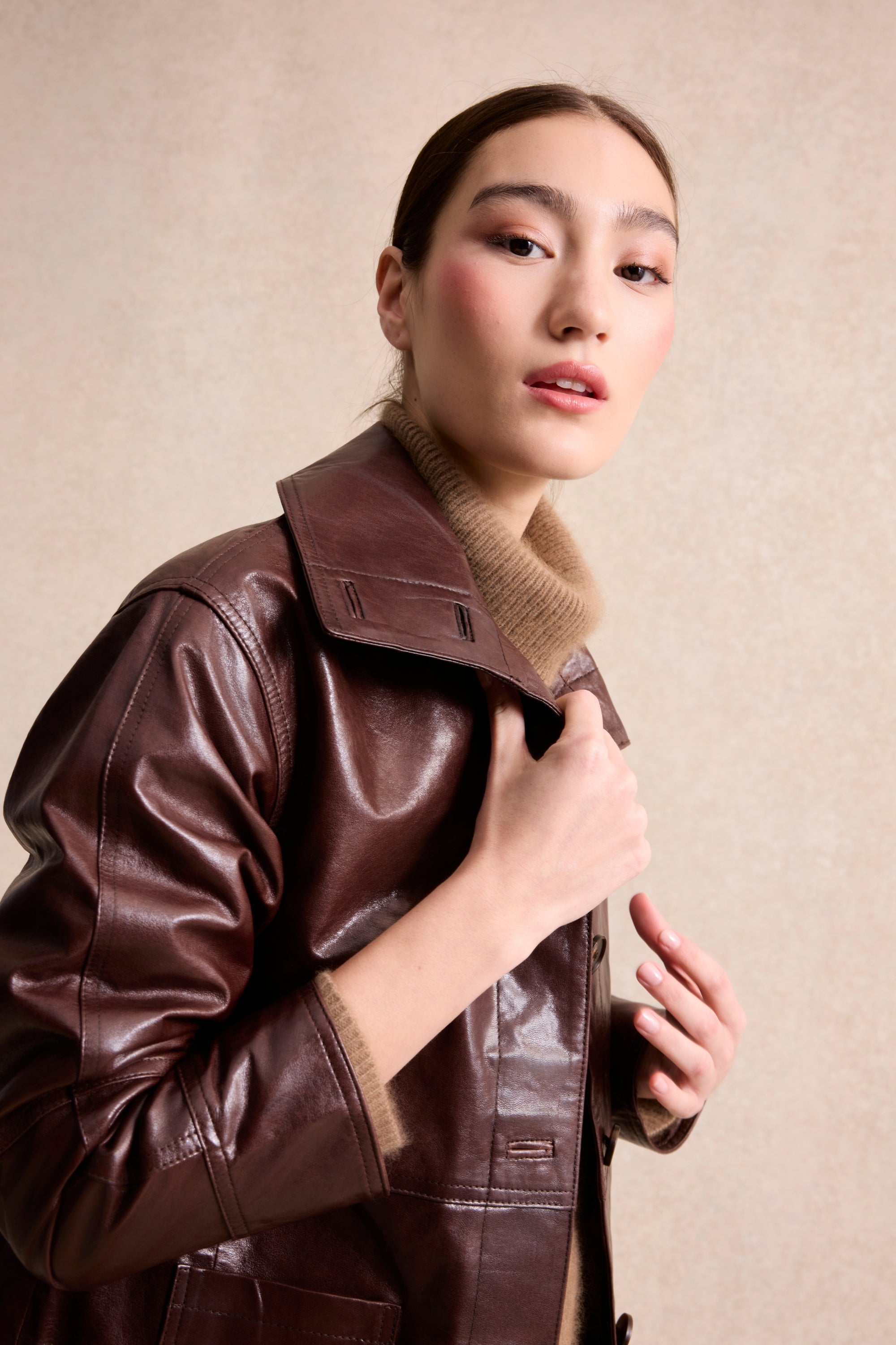 Veste en cuir marron