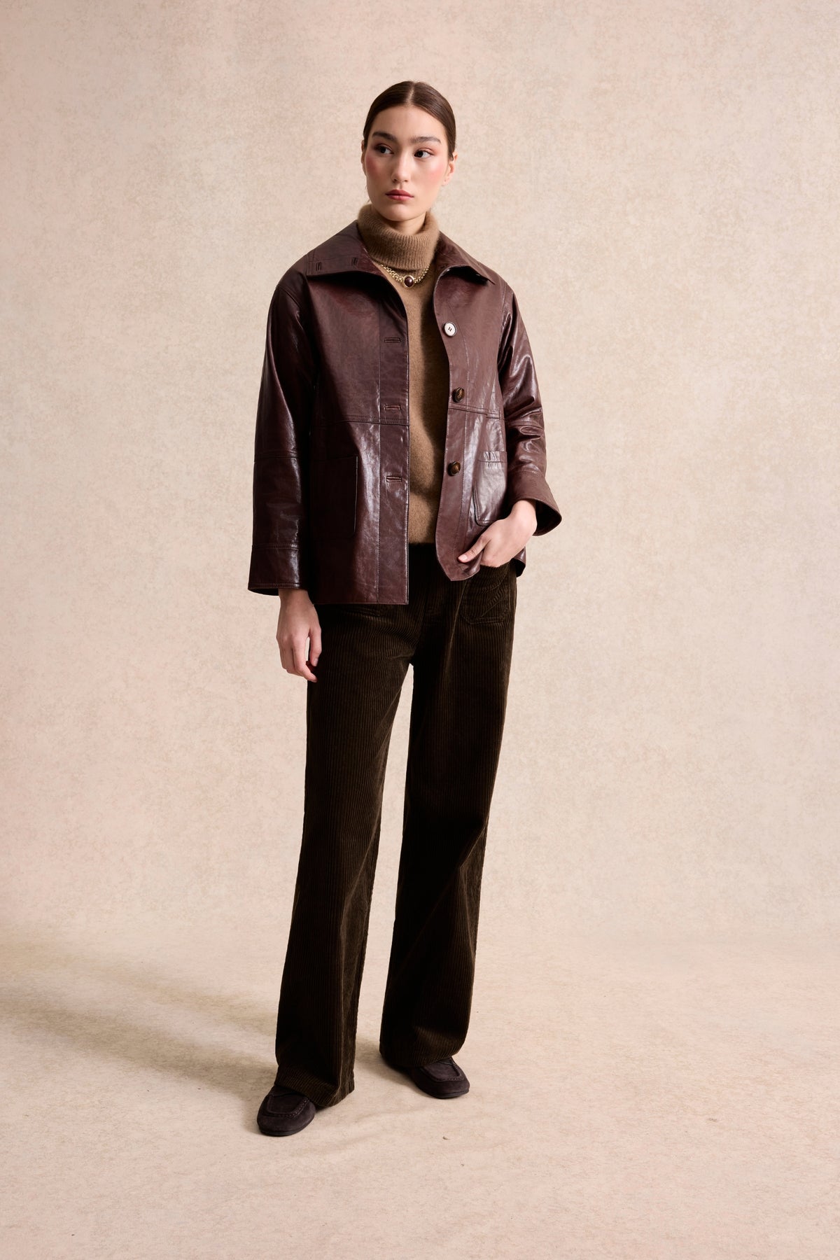 Veste en cuir marron
