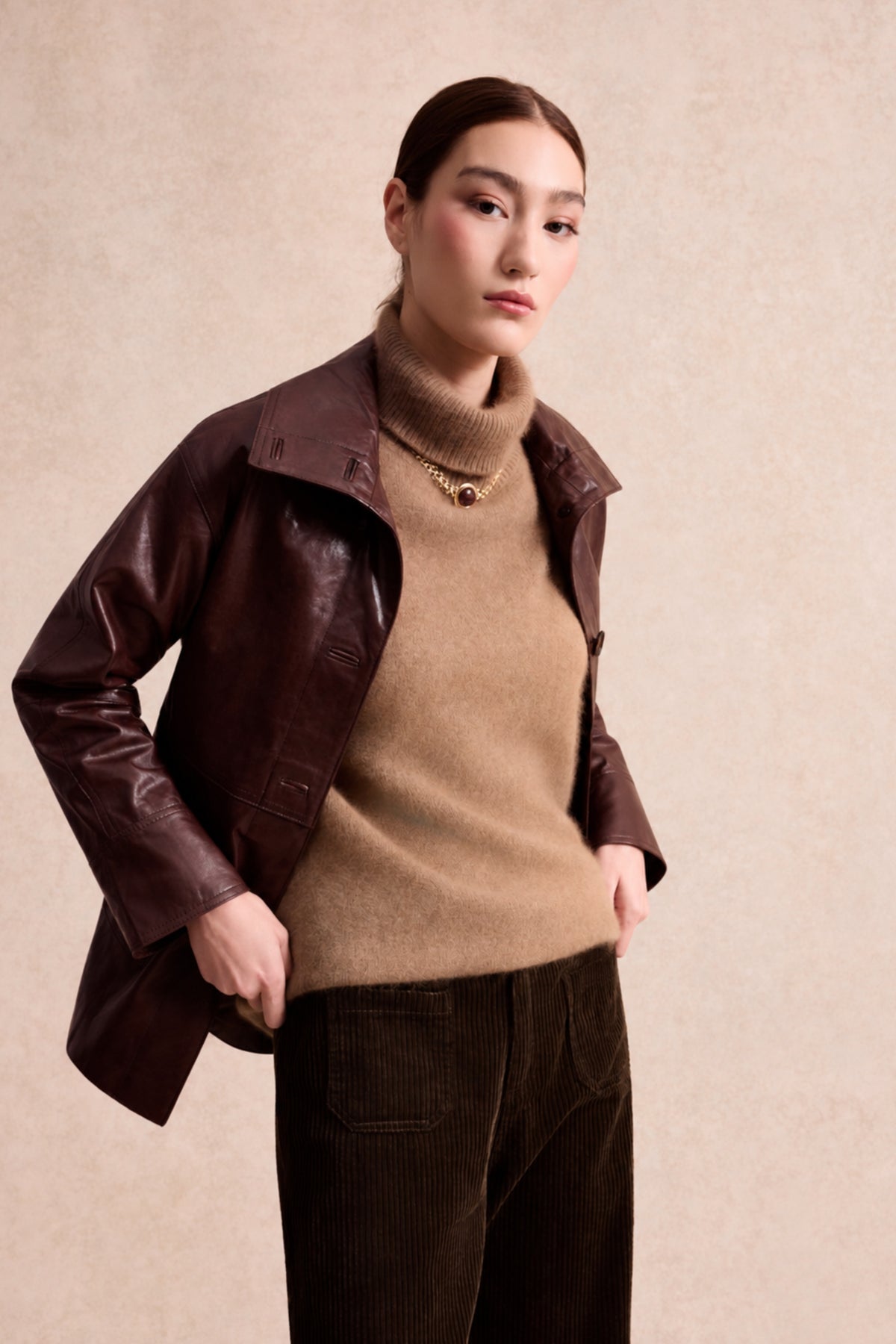 Veste en cuir marron