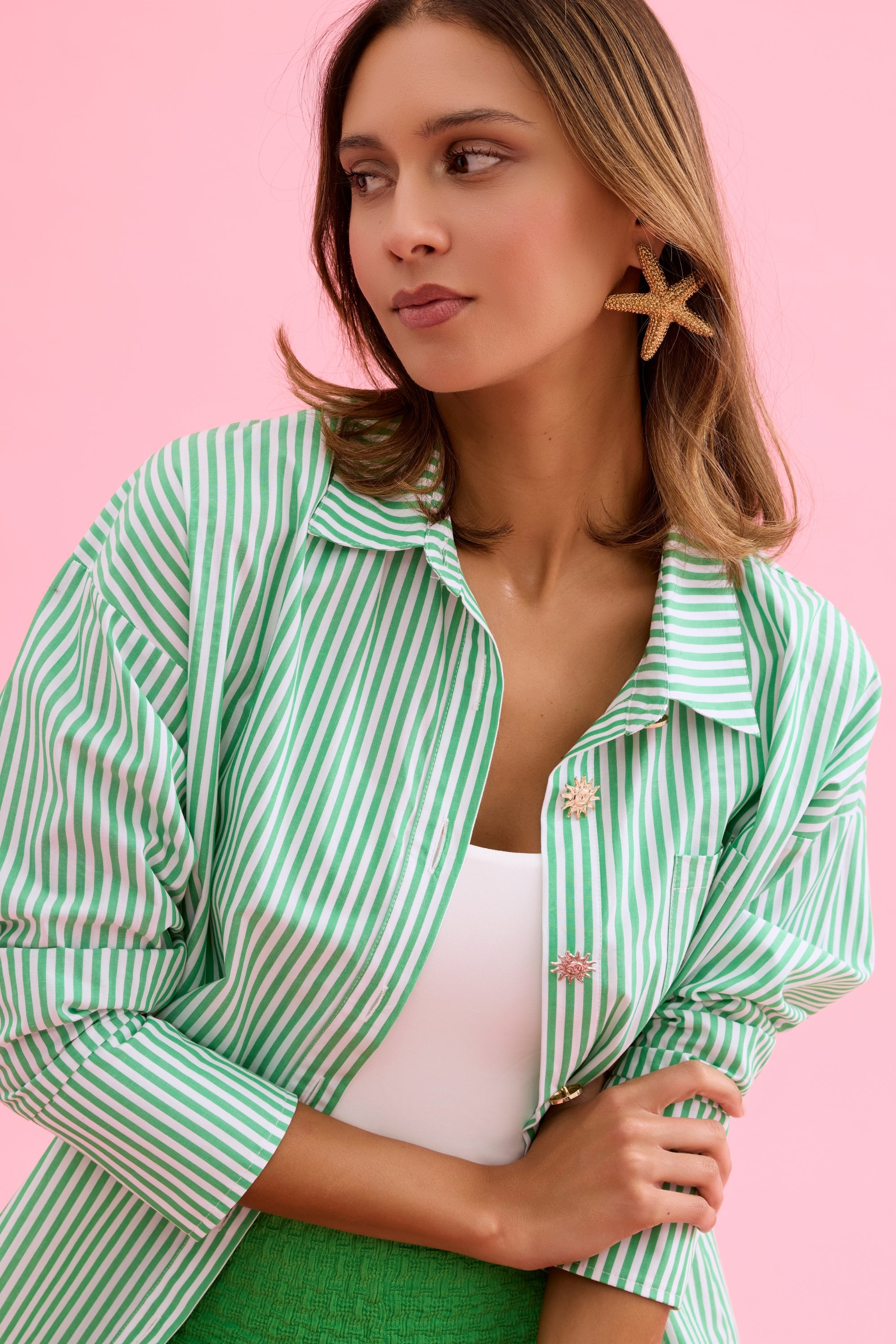 Chemise femme rayée élégante verte