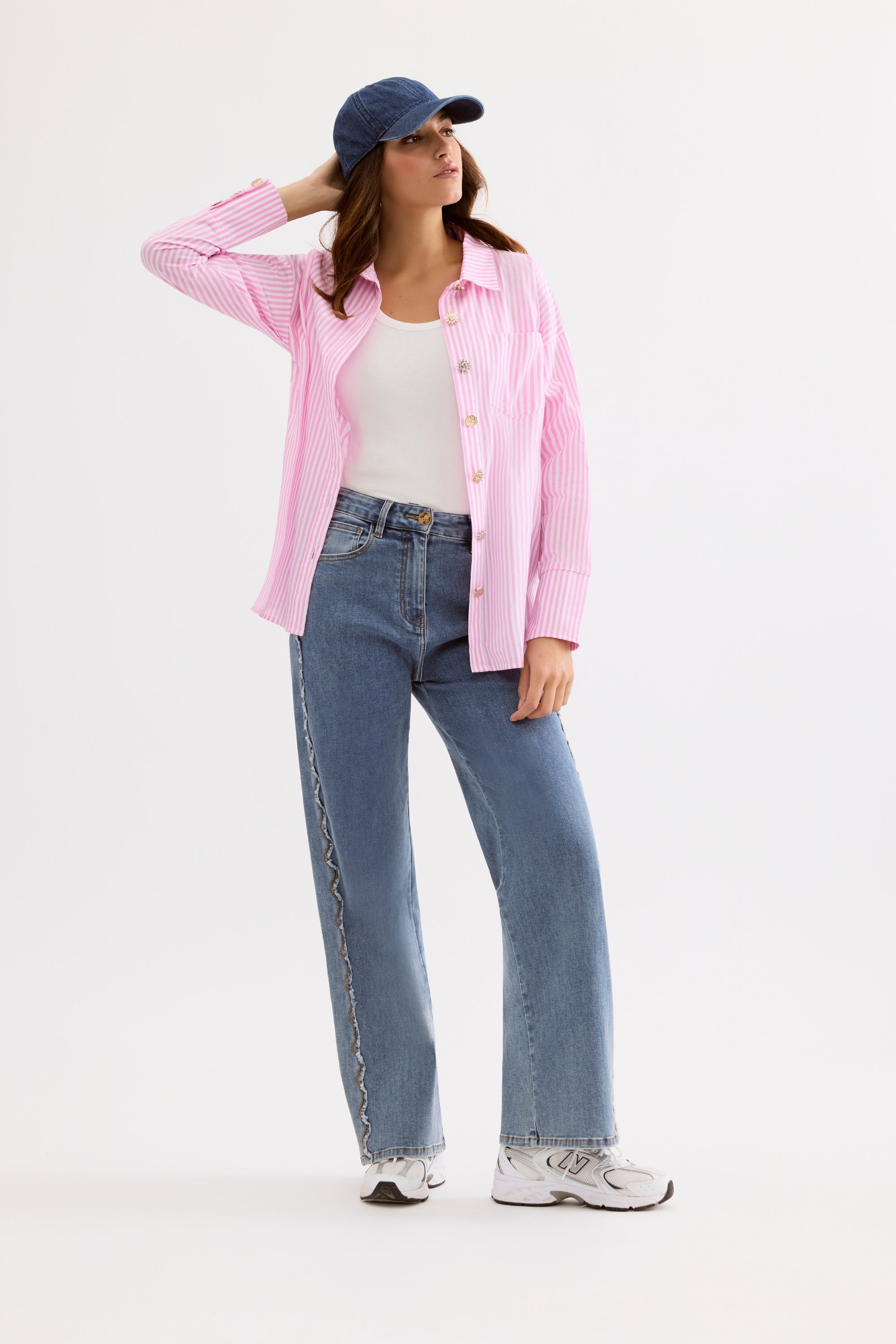 Chemise femme rayée élégante rose