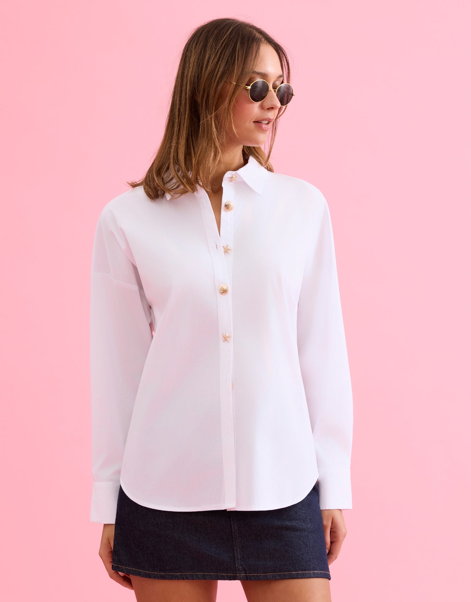 Chemise fluide à boutons bijou blanche