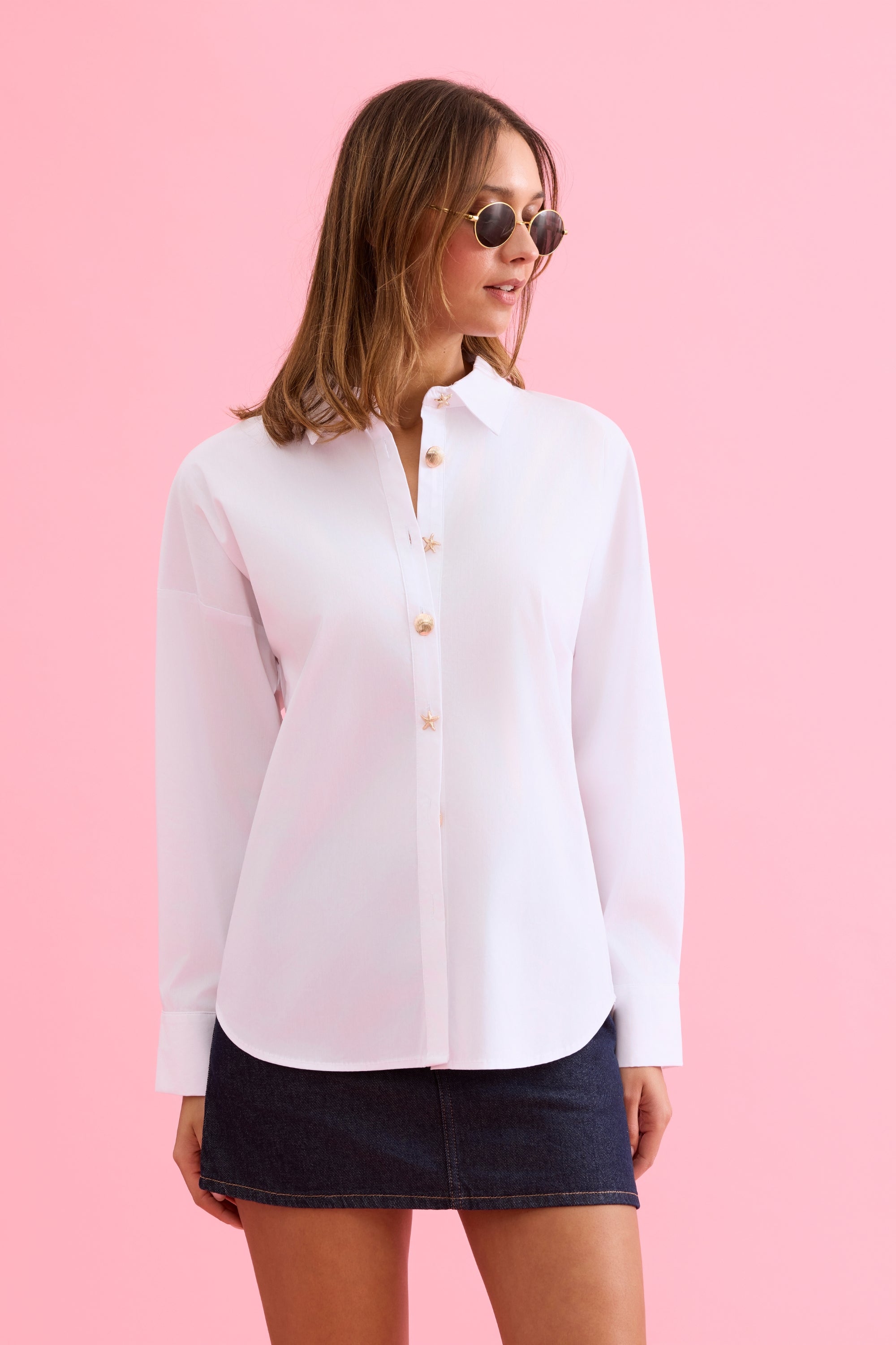 Chemise fluide à boutons bijou blanche