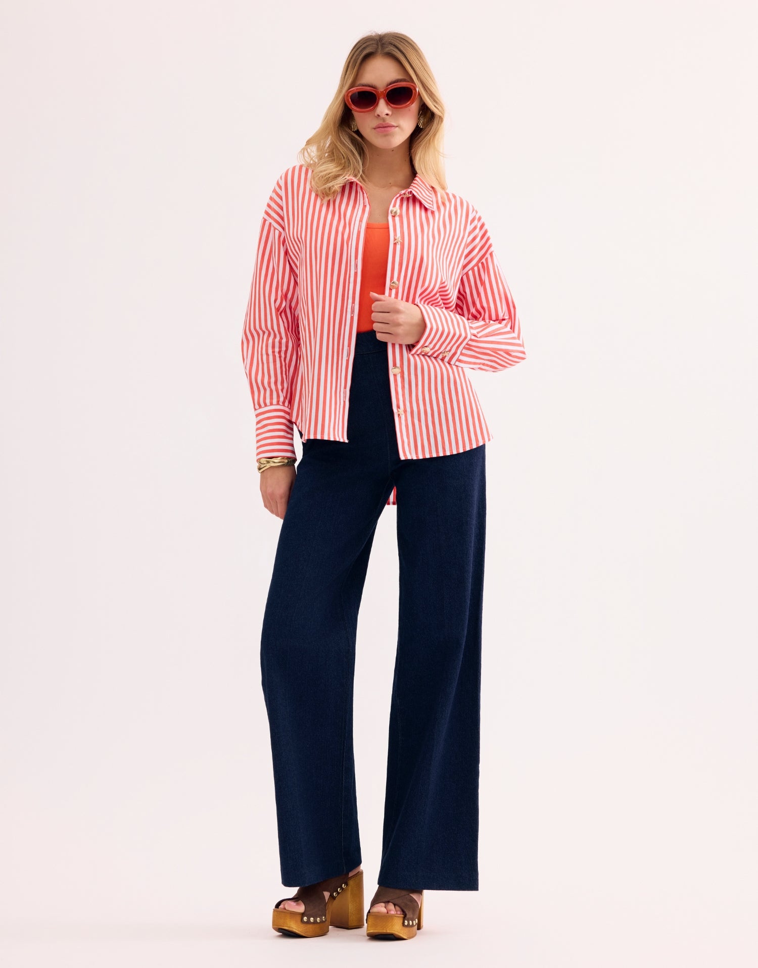 Chemise rayée en coton corail