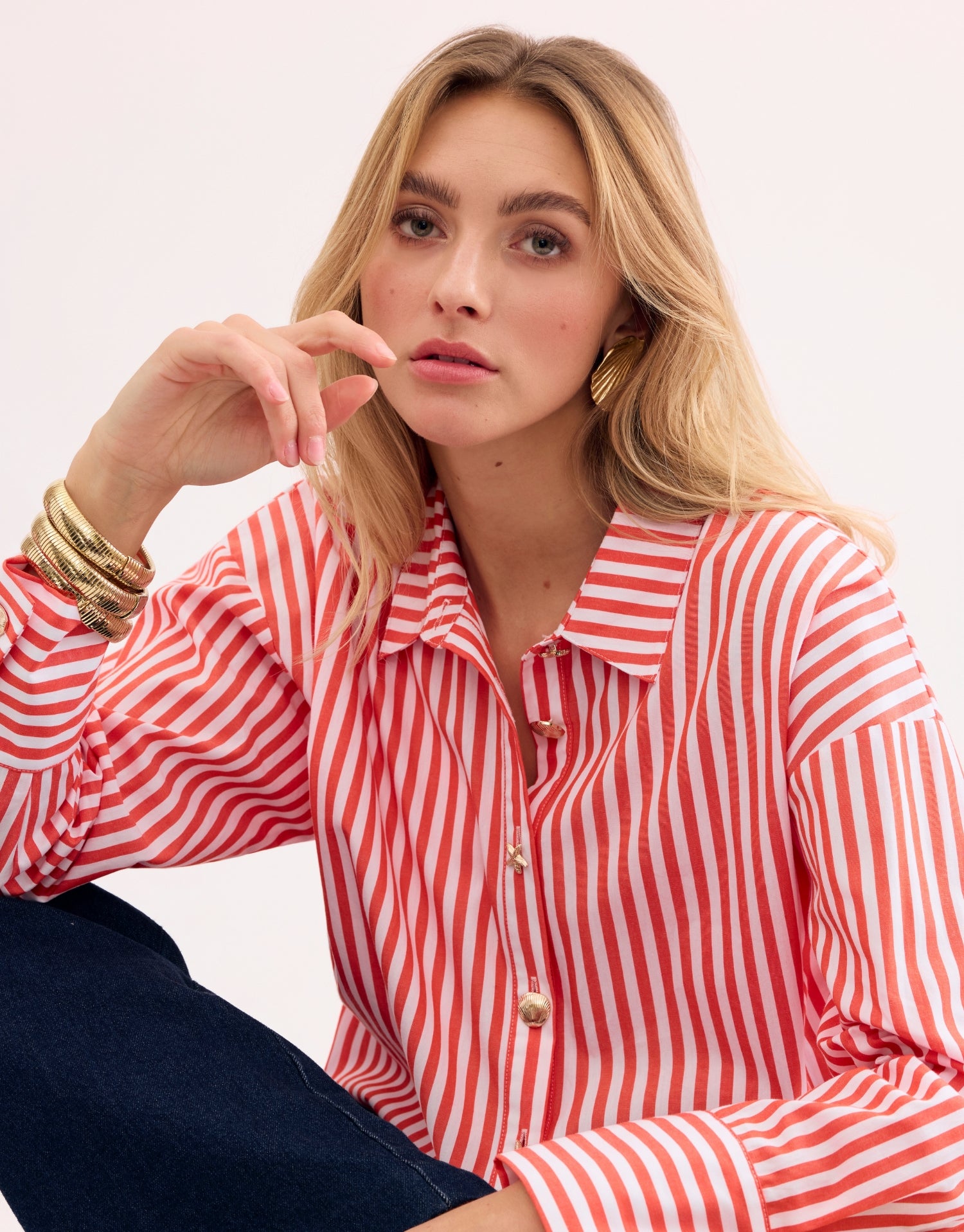 Chemise rayée en coton corail