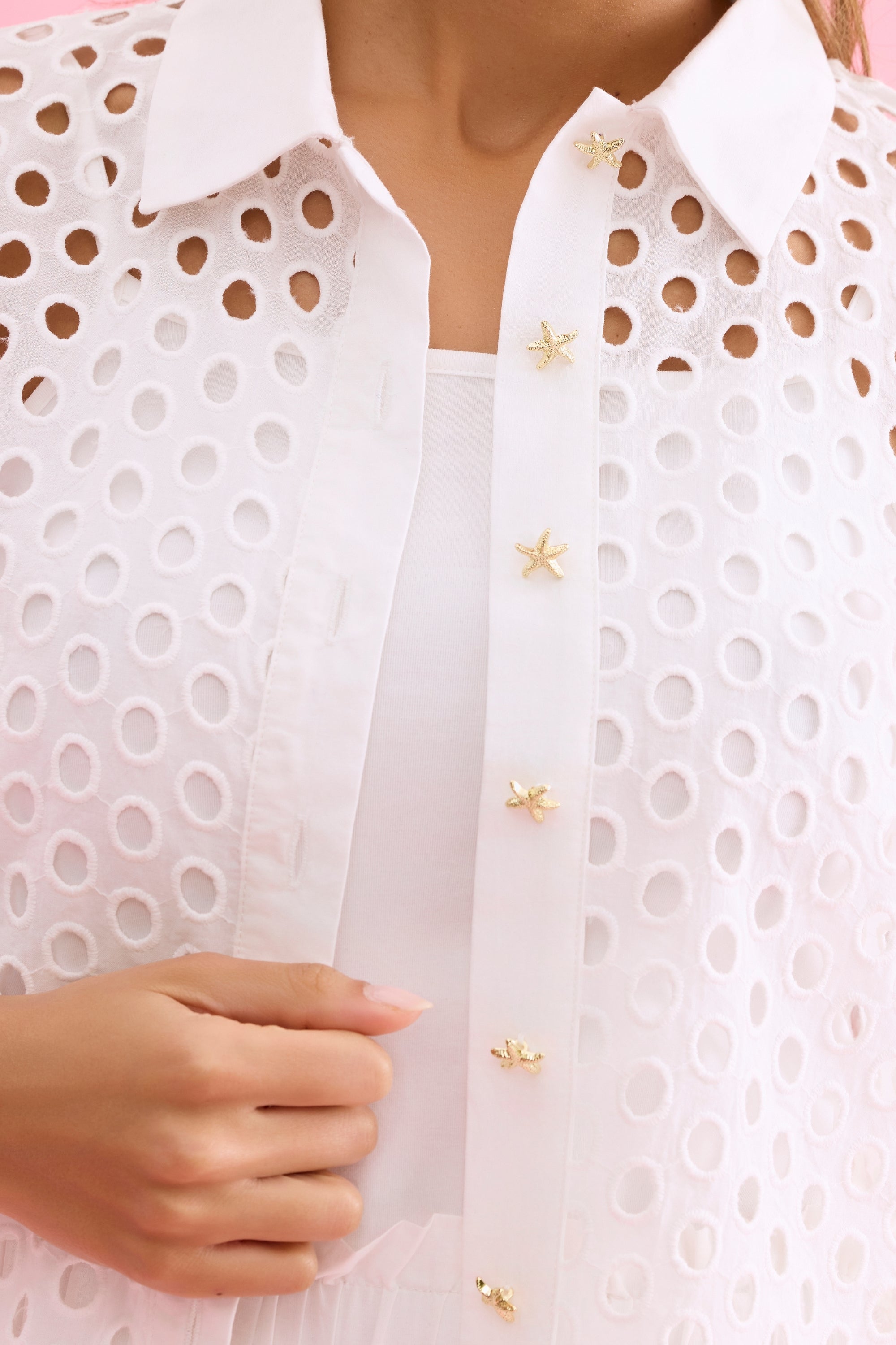 Chemise ajourée manches courtes blanche