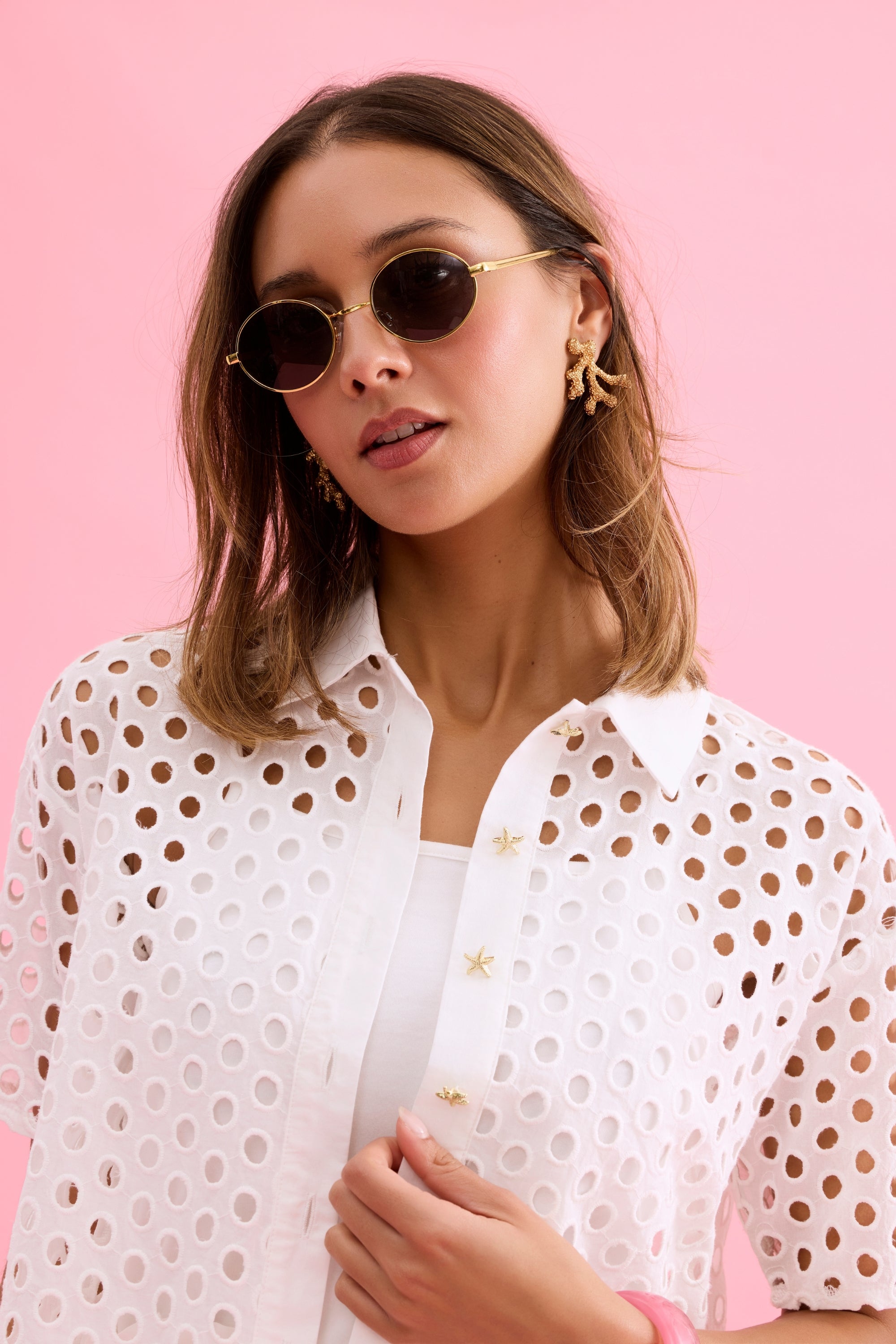 Chemise ajourée manches courtes blanche