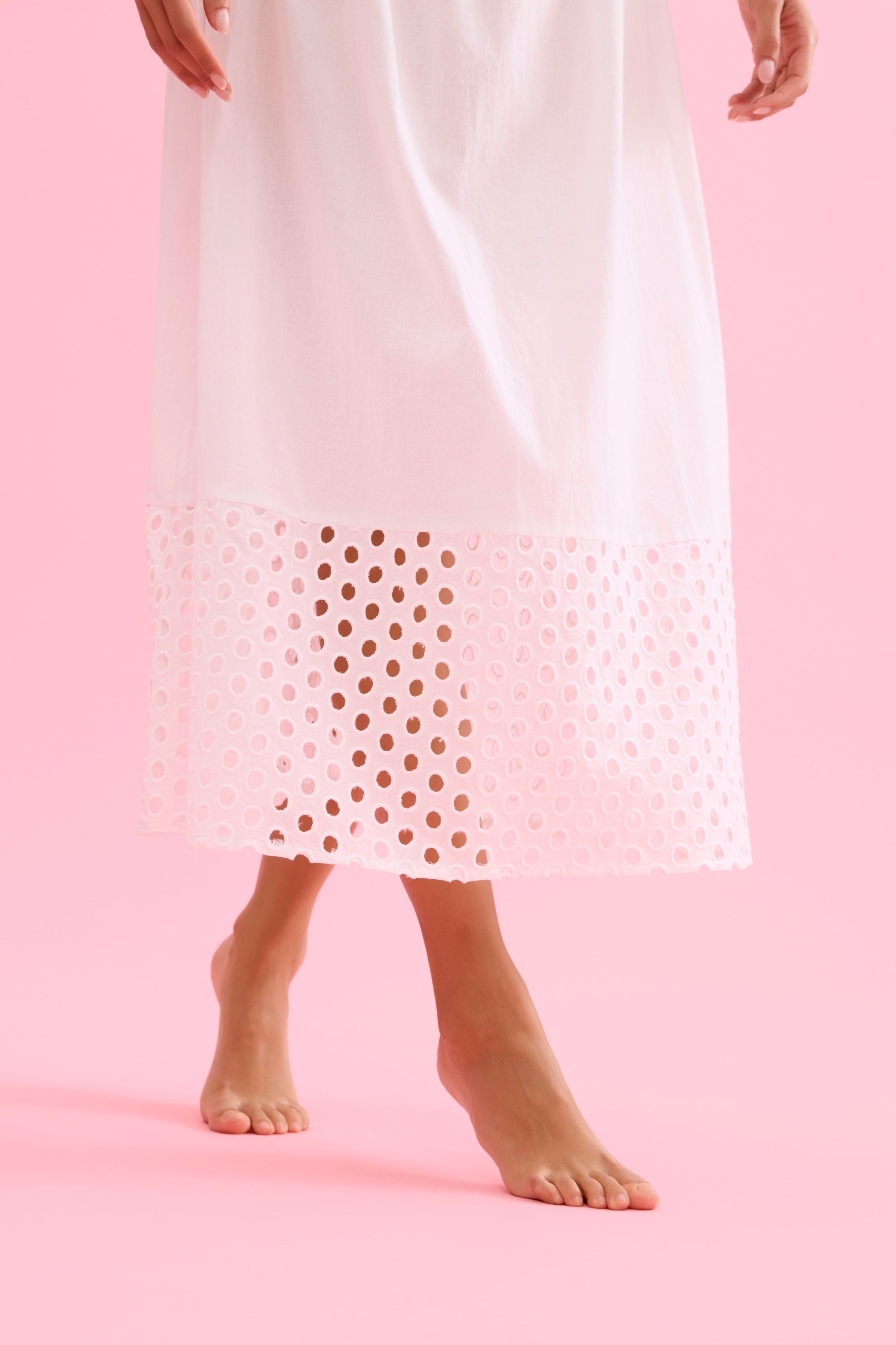 Jupe midi ajourée fluide blanc