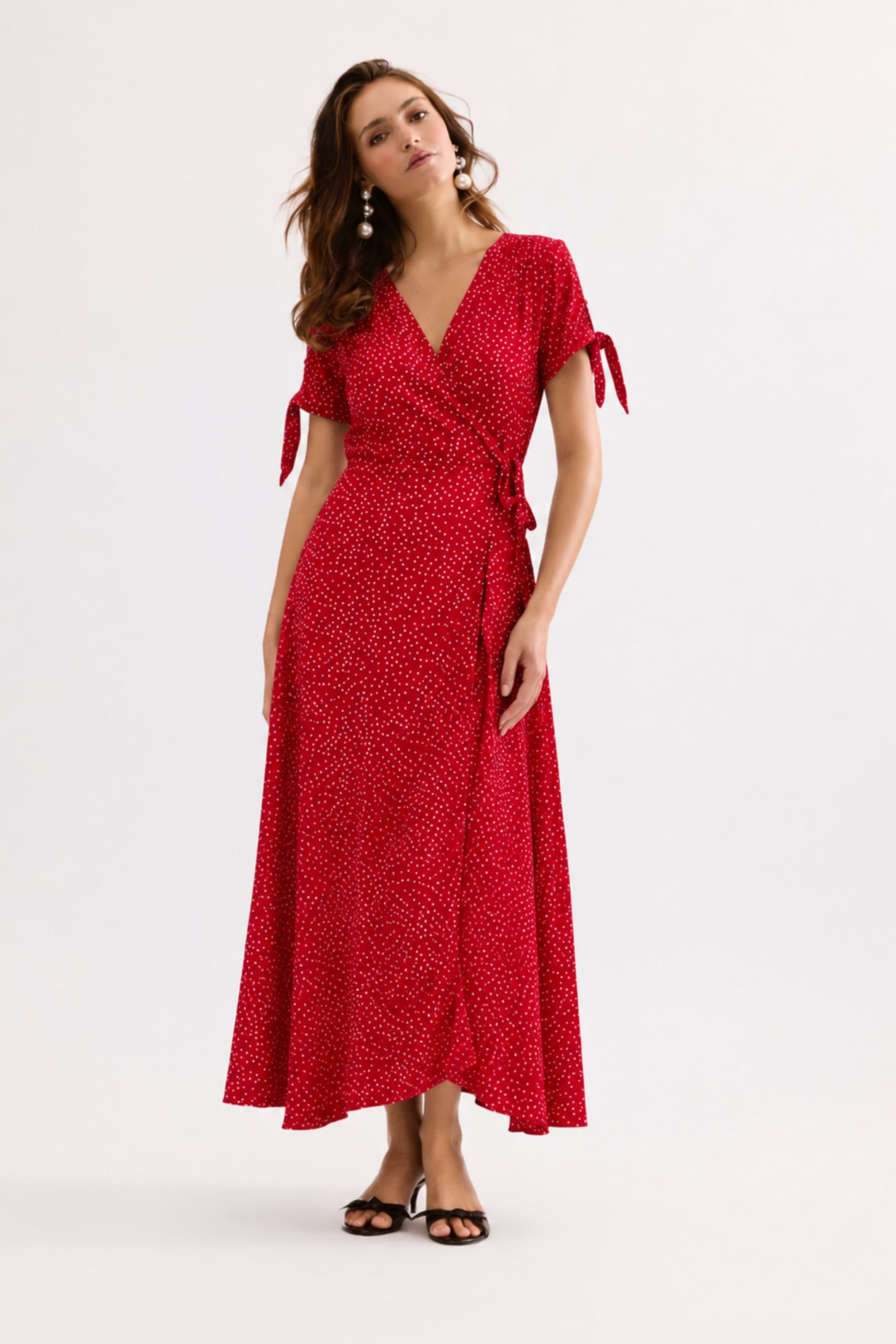 Robe portefeuille à pois rouge