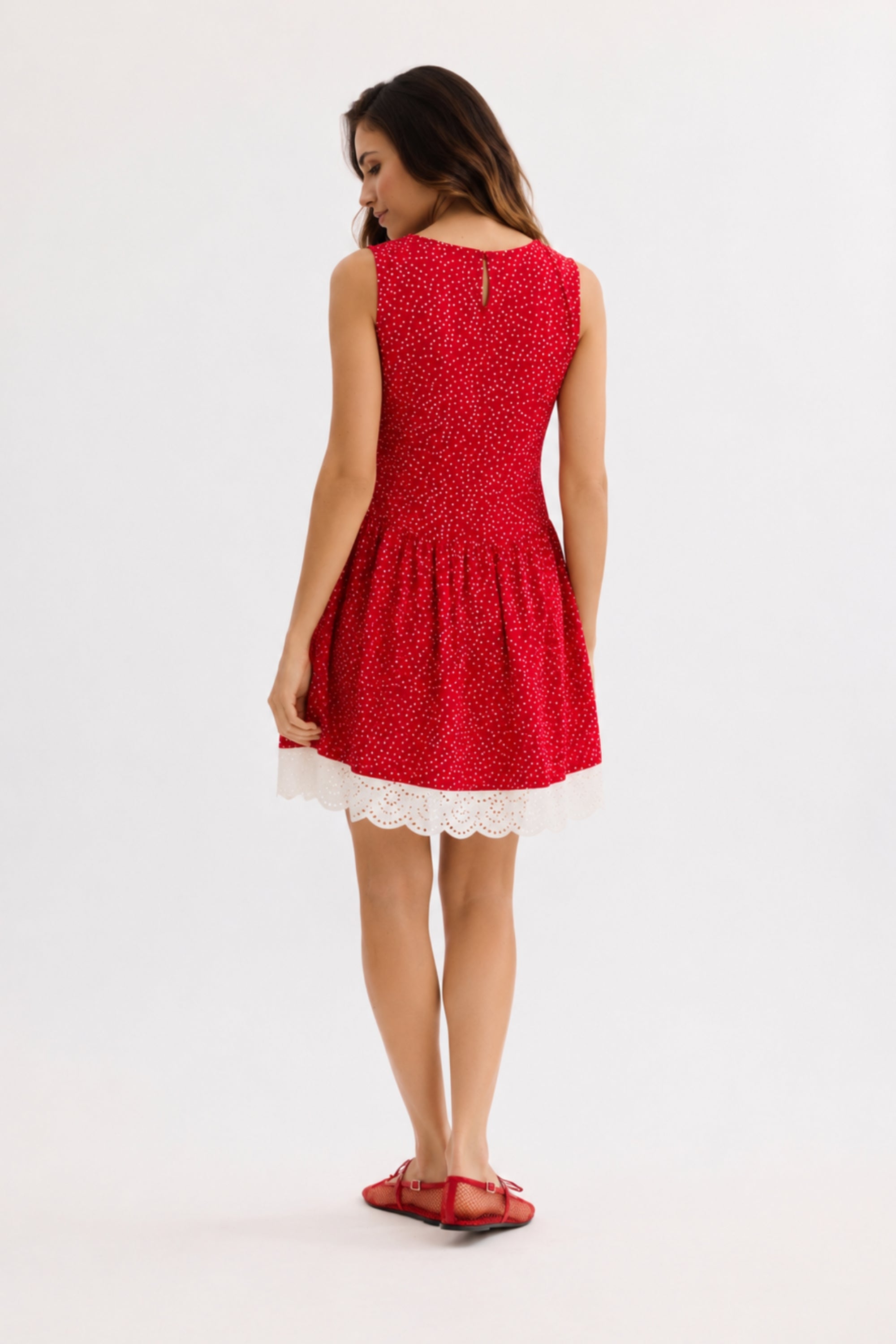 Robe sans manches à micro-pois rouge