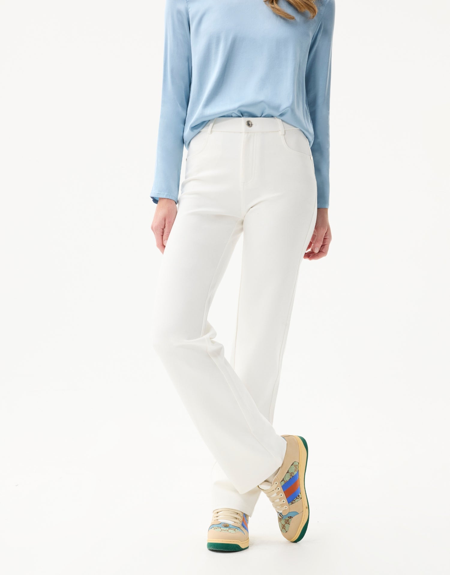 Pantalon droit extensible à taille mi-haute