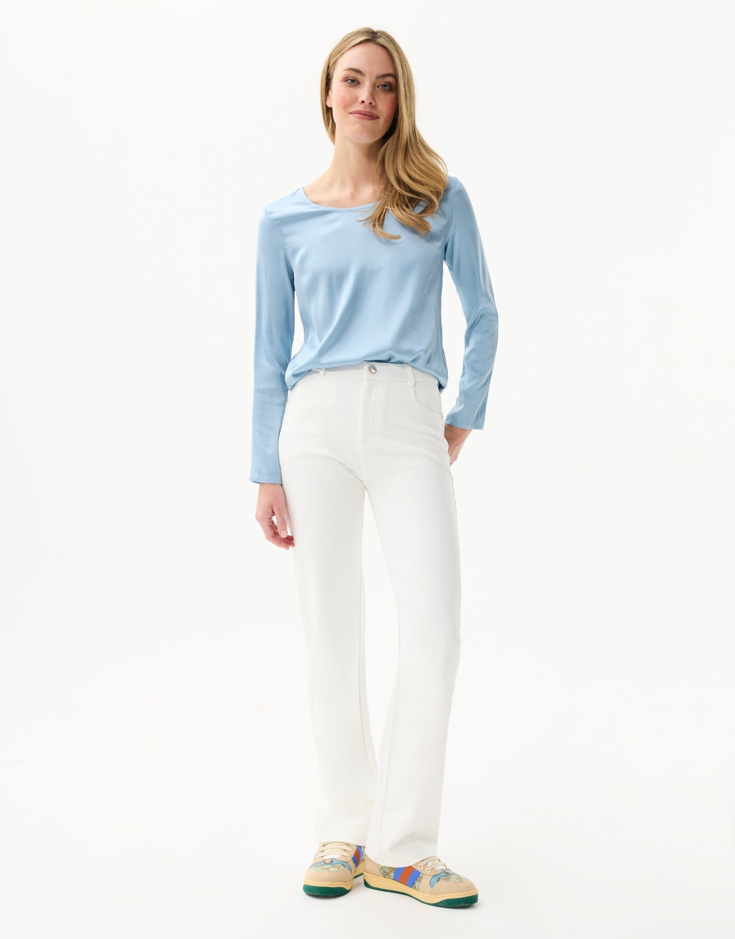 Pantalon droit extensible à taille mi-haute