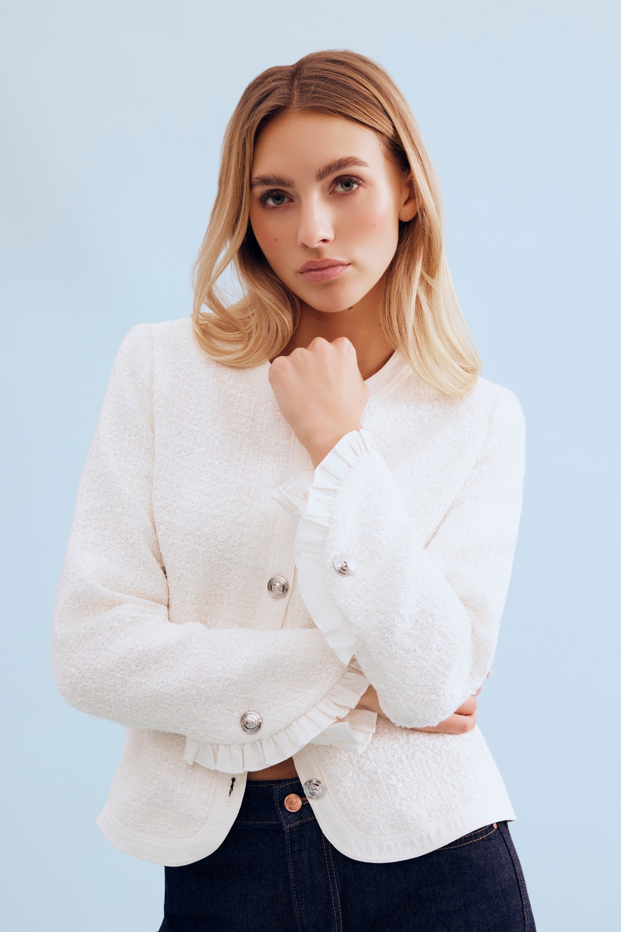 Veste texturée élégante écru