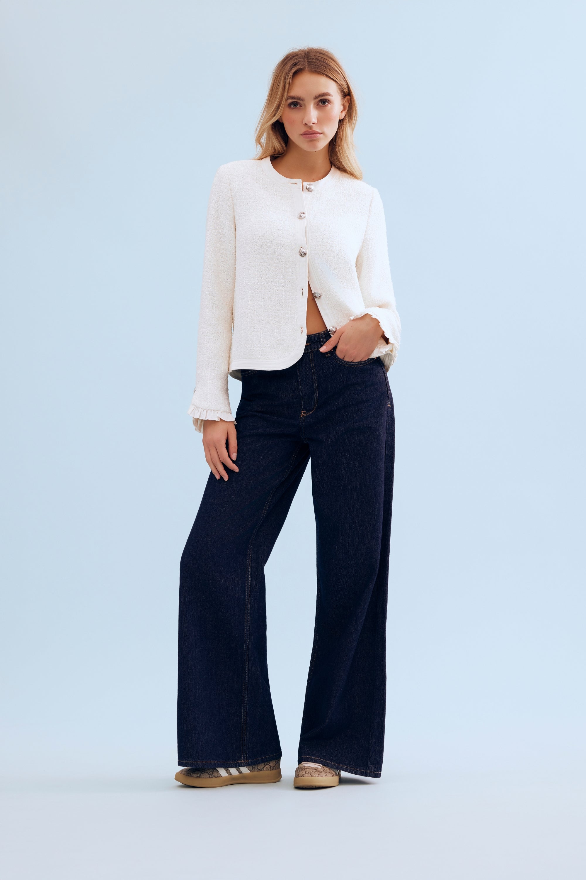 Veste texturée élégante écru