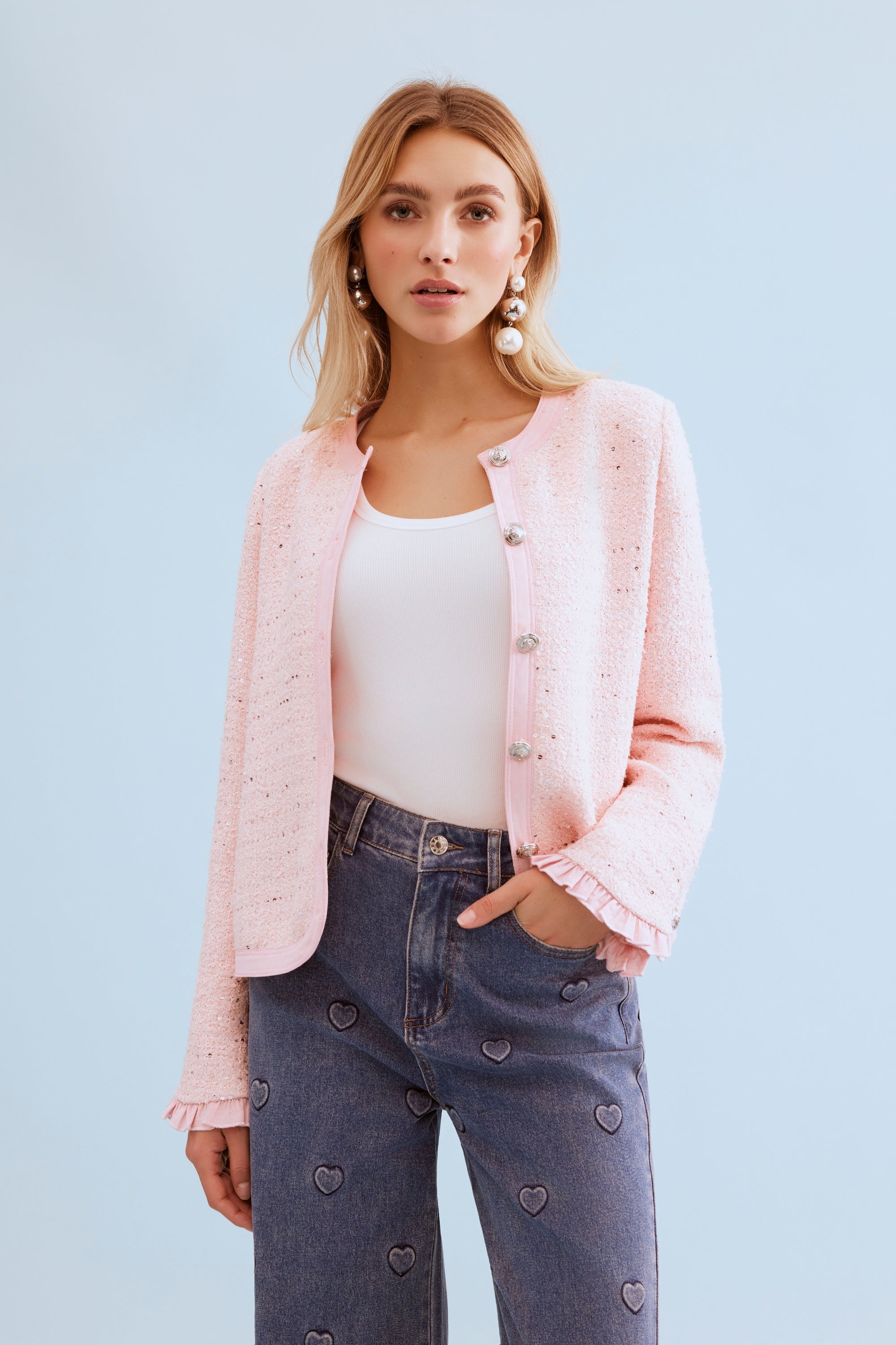 Veste texturée élégante rose