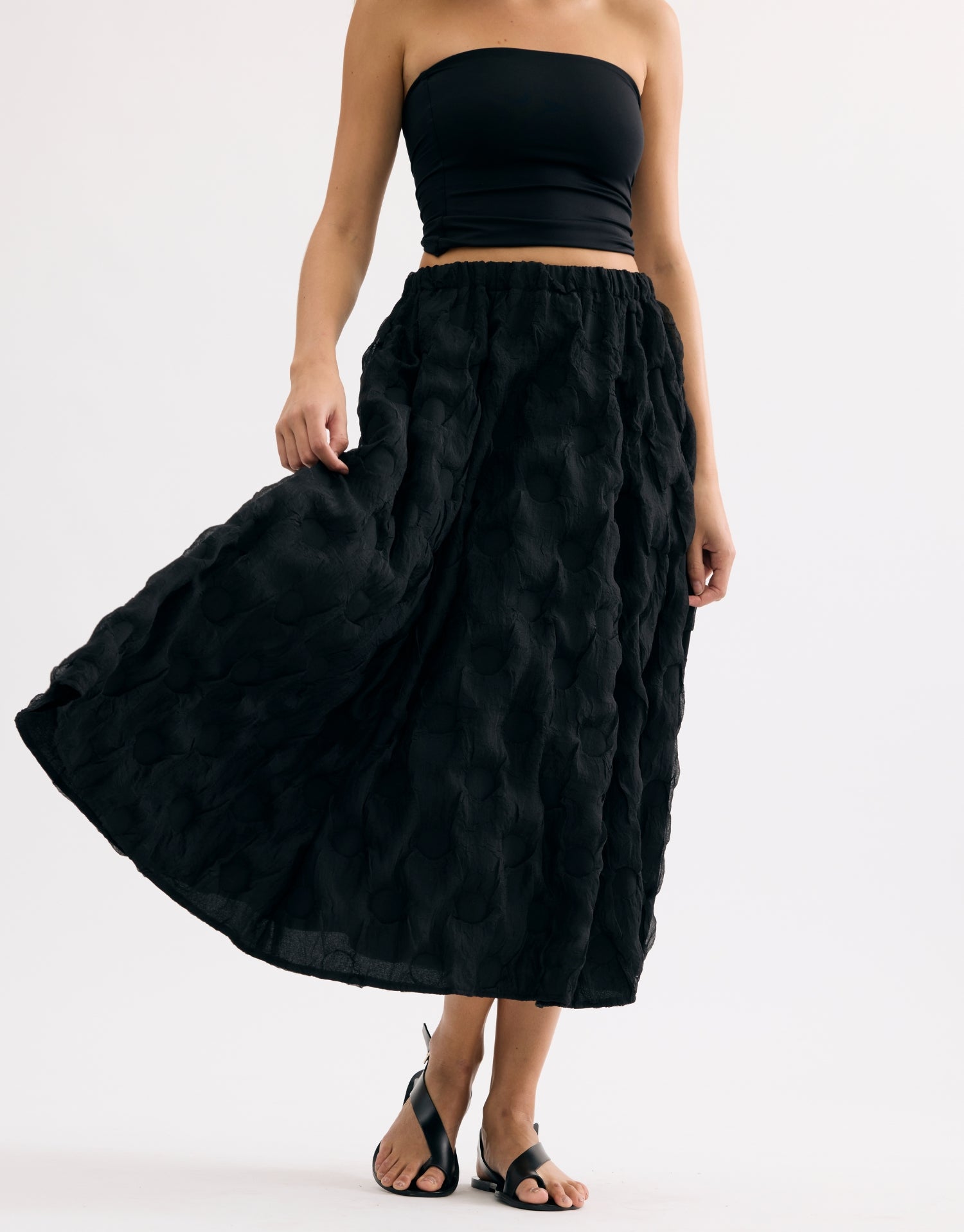 Jupe midi texturée noire