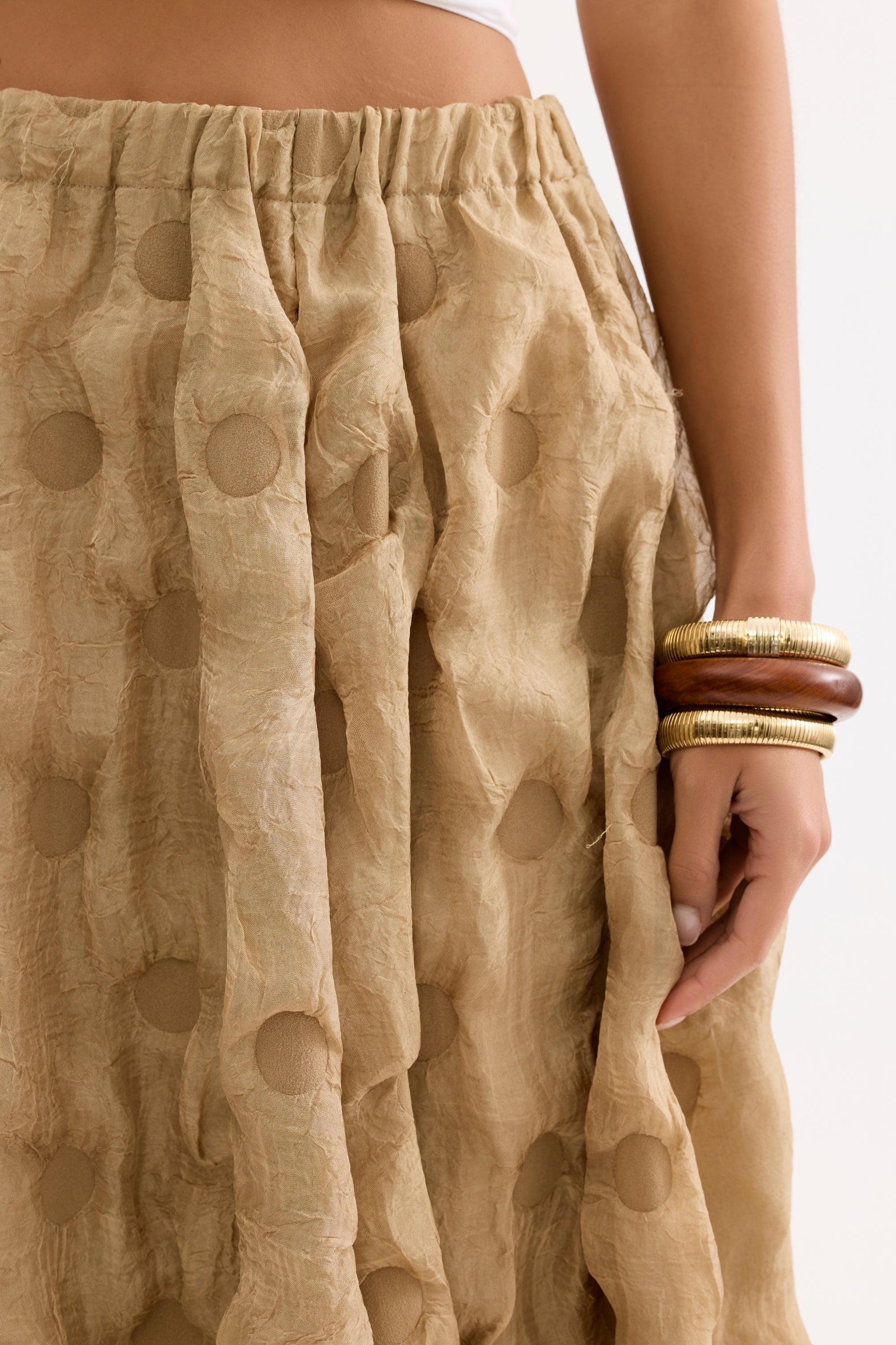 Jupe midi texturée beige