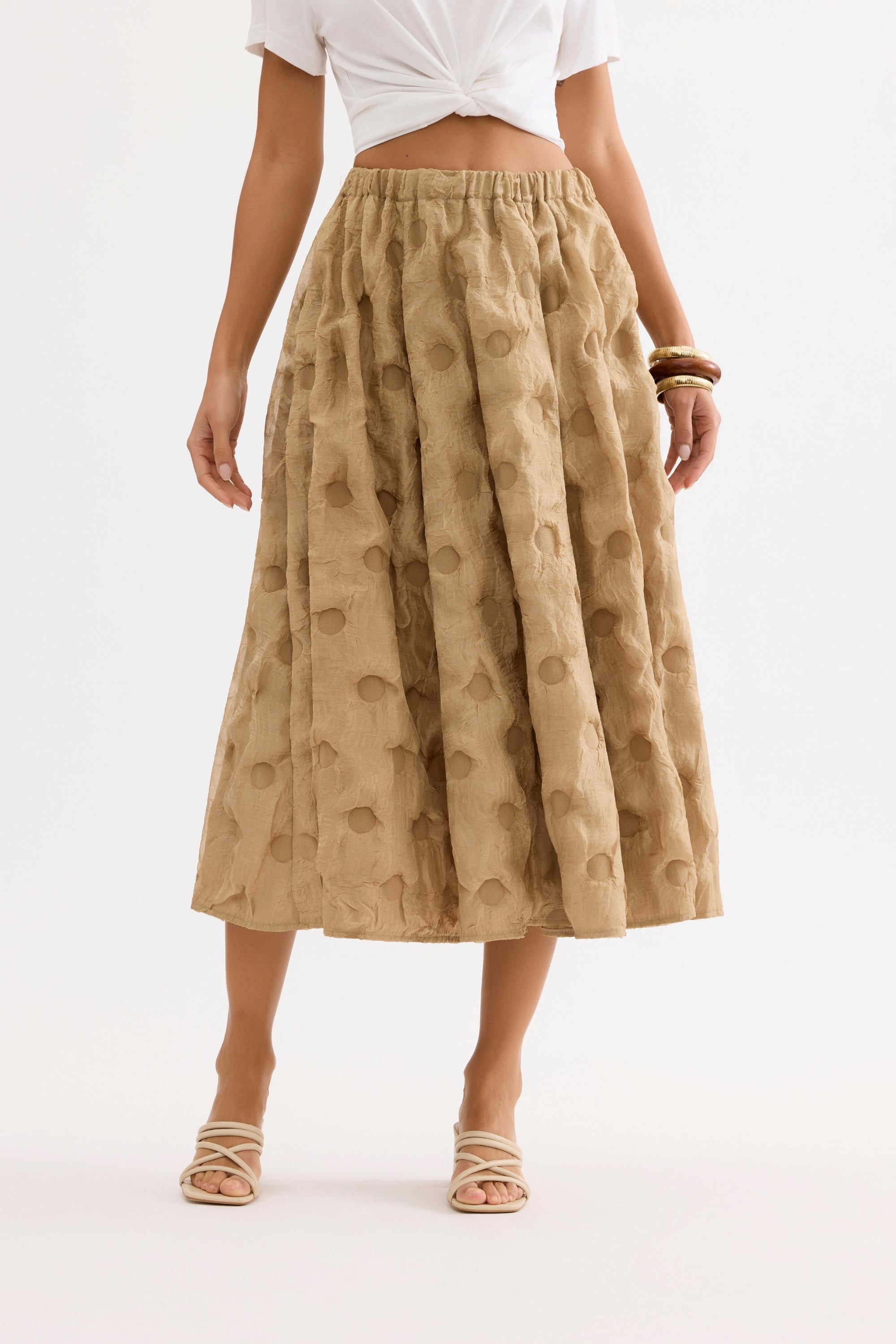 Jupe midi texturée beige